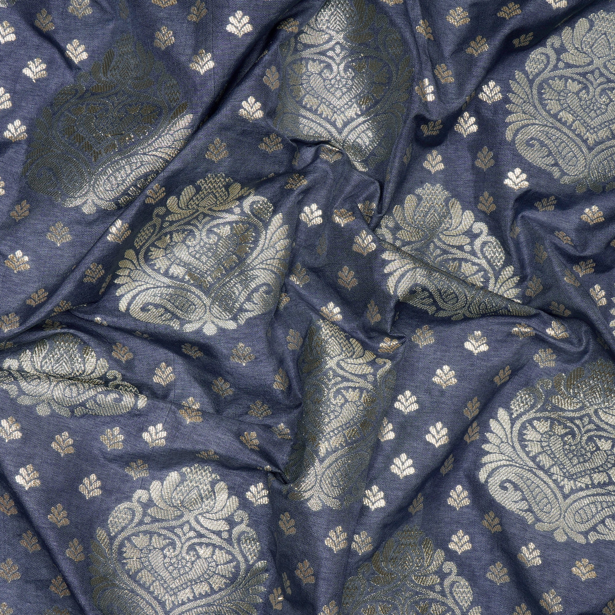 (Pre-Cut 0.50 Mtr)Marlin Floral Booti Pattern Blended Banarasi Brocade Fabric