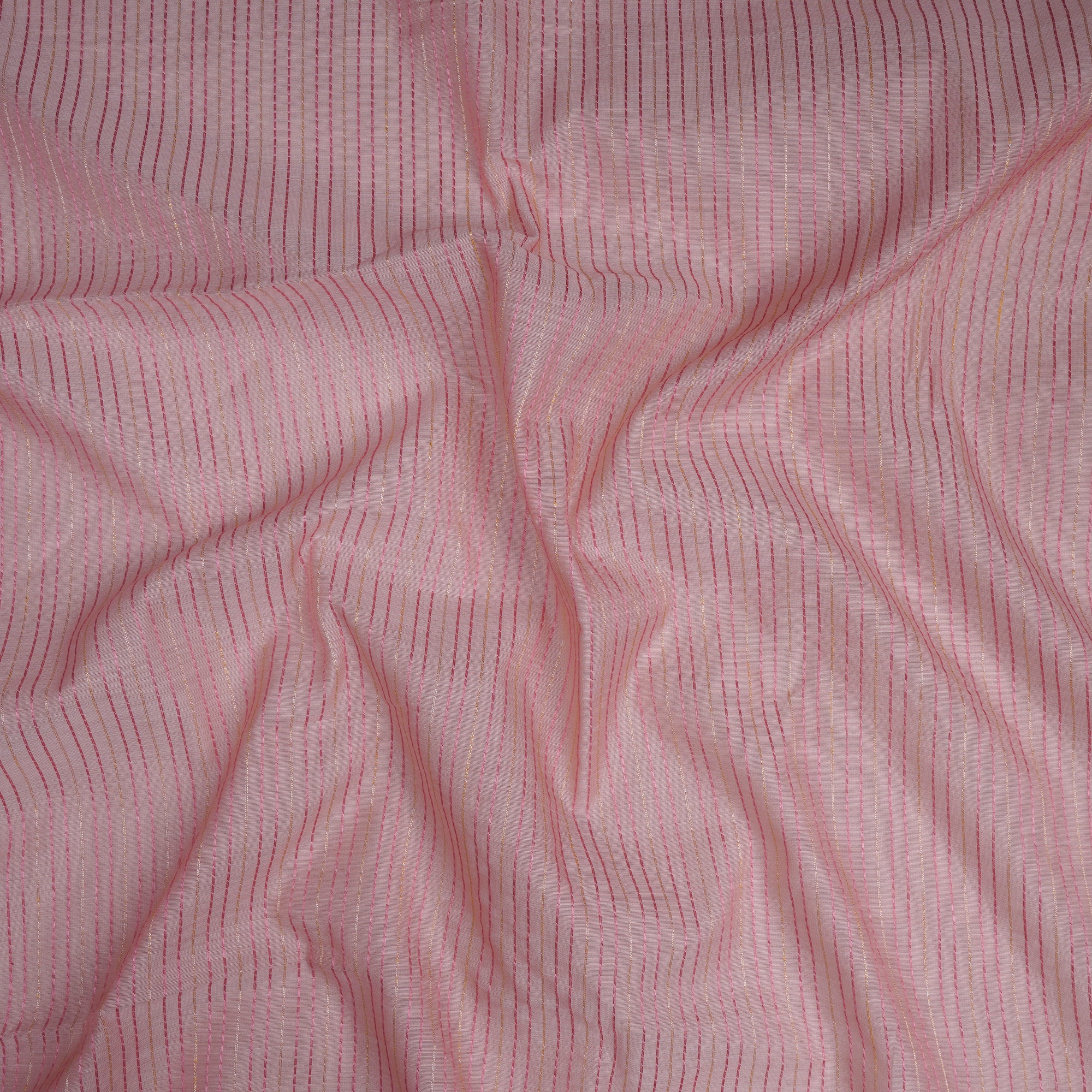 (Pre-Cut 1.00 Mtr)Peach Color Lurex Striped Fancy Chanderi Fancy Fabric