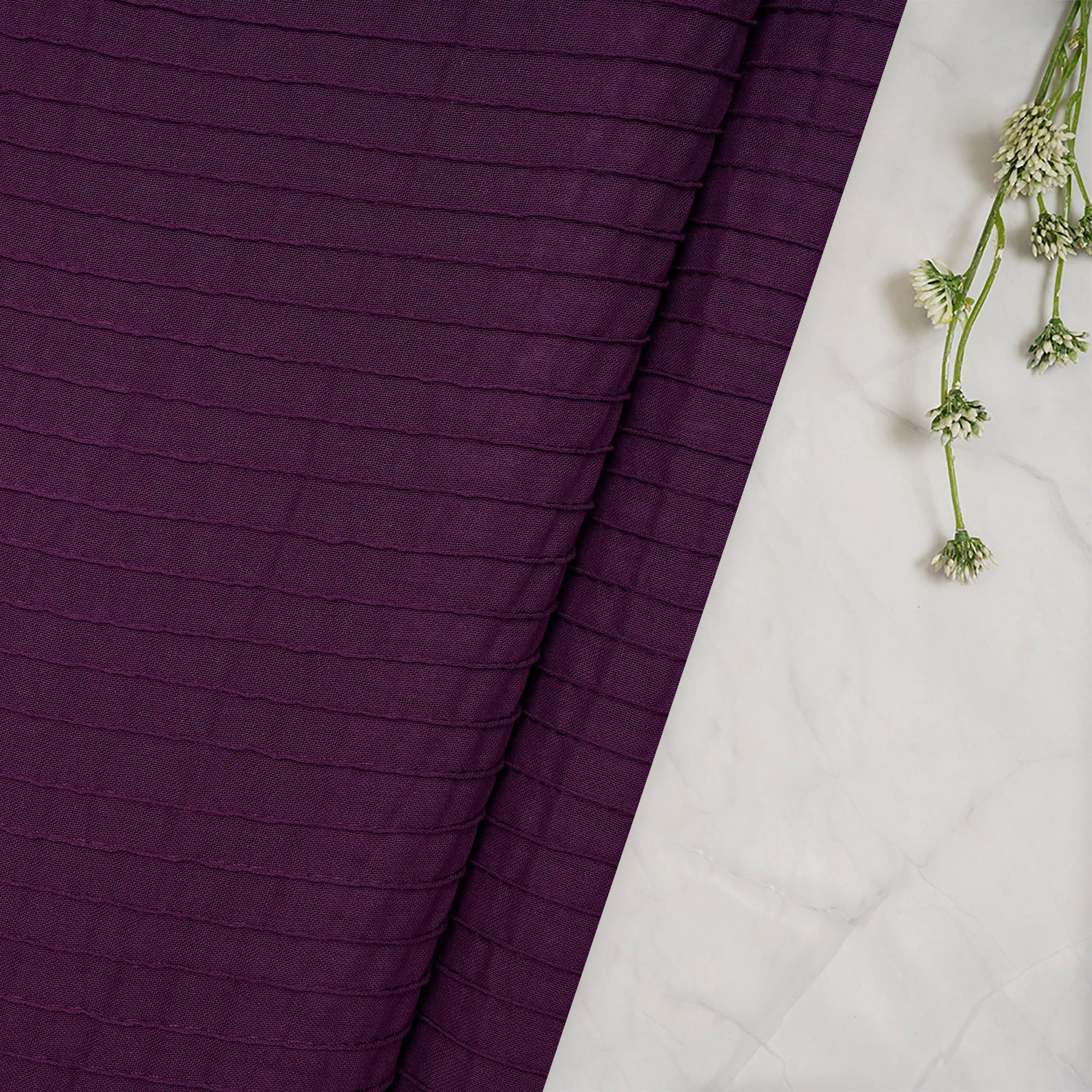 (Pre-Cut 1.00 Mtr)Dark Purple Pintuck Pattern High Twist Cotton Voile Fabric