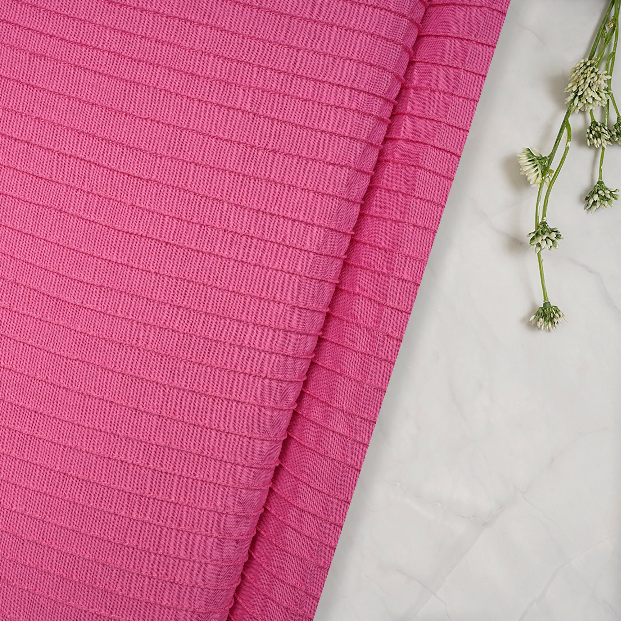 (Pre-Cut 2.50 Mtr)Pink Cosmos Pintuck Pattern High Twist Cotton Voile Fabric