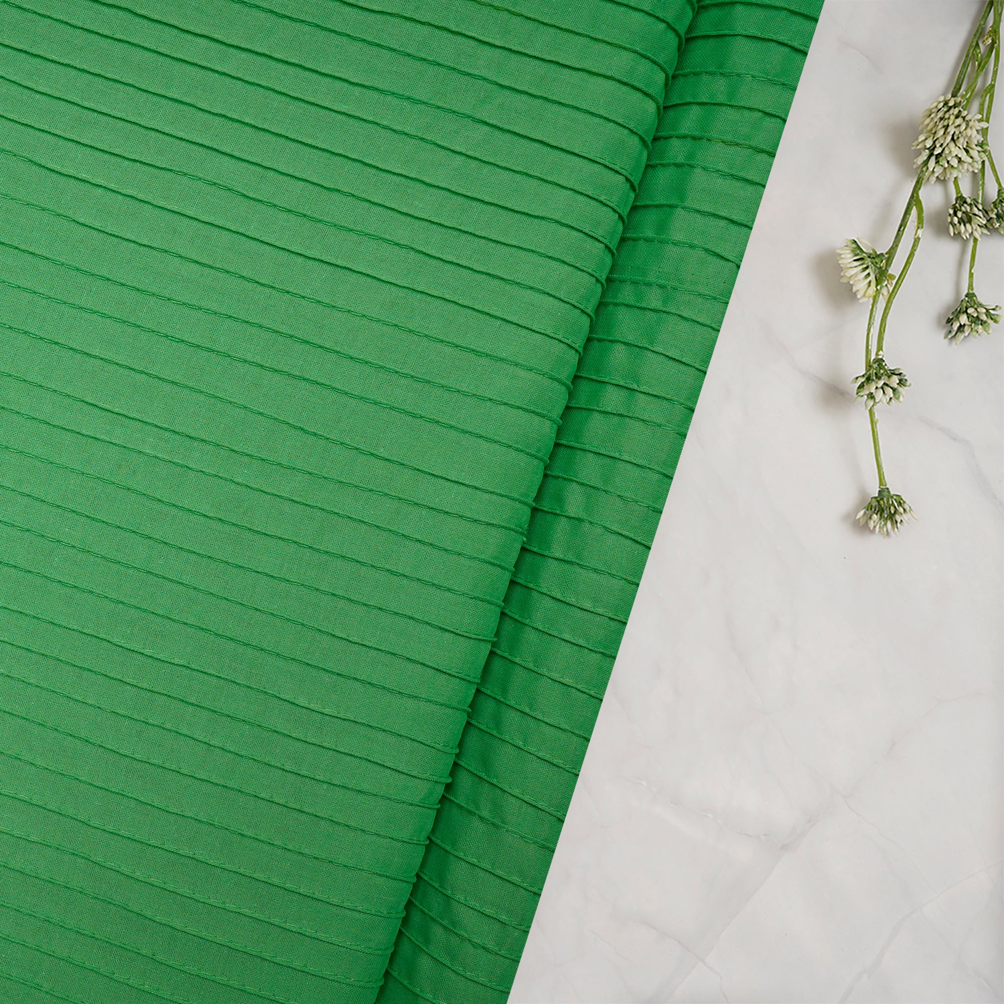 (Pre-Cut 3.40 Mtr)Summer Green Pintuck Pattern High Twist Cotton Voile Fabric
