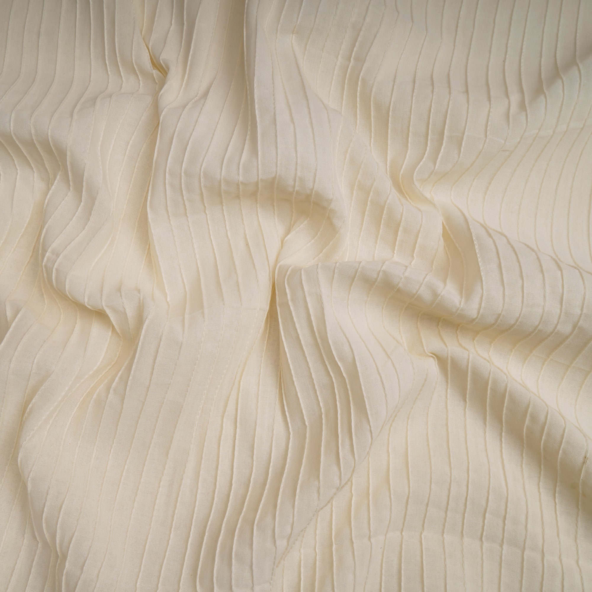 (Pre-Cut 4.20 Mtr)Cream Pintuck Pattern High Twist Cotton Voile Fabric
