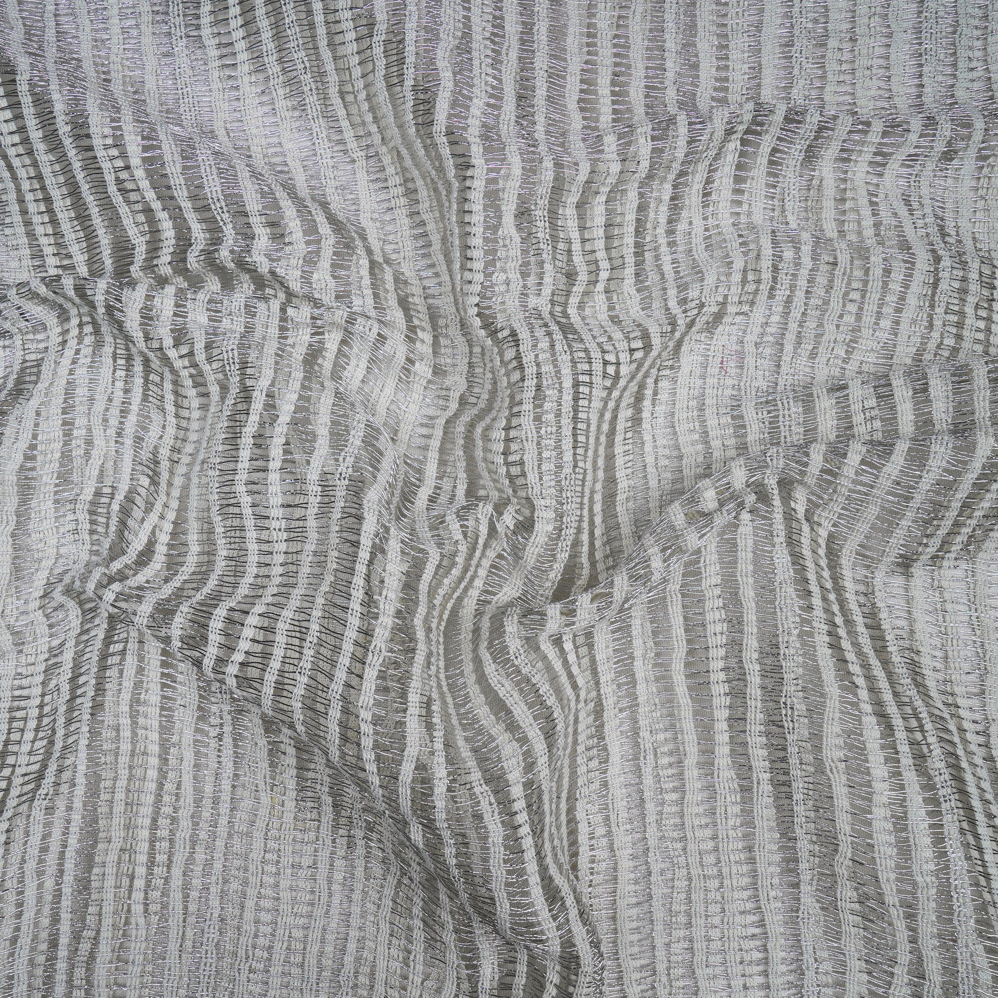 (Pre-Cut 2.50 Mtr)White Stripe Pattern Metalic Net Fabric