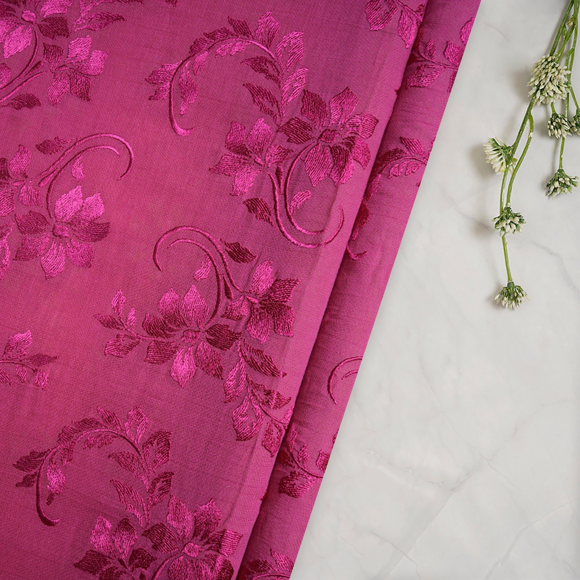 (Pre-Cut 1.20 Mtr)Pink Color Embroidered Georgette Fabric