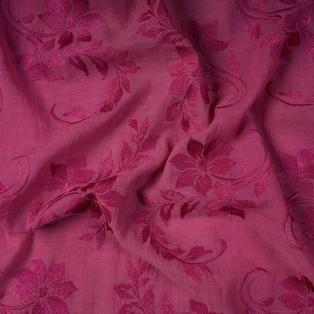 (Pre-Cut 1.20 Mtr)Pink Color Embroidered Georgette Fabric