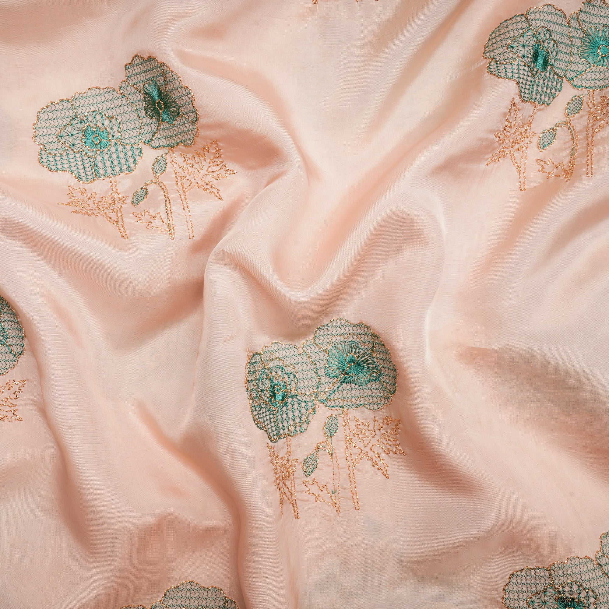 (Pre-Cut 3.60 Mtr)Pastel PInk Motif Pattern Zari Embroidered Baluchi Silk Fabric