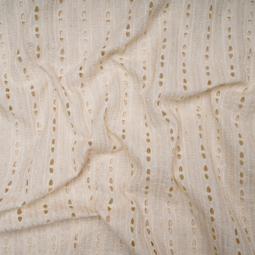 (Pre-Cut 3.10 Mtr)Off White Color Embroidered Cotton Fabric