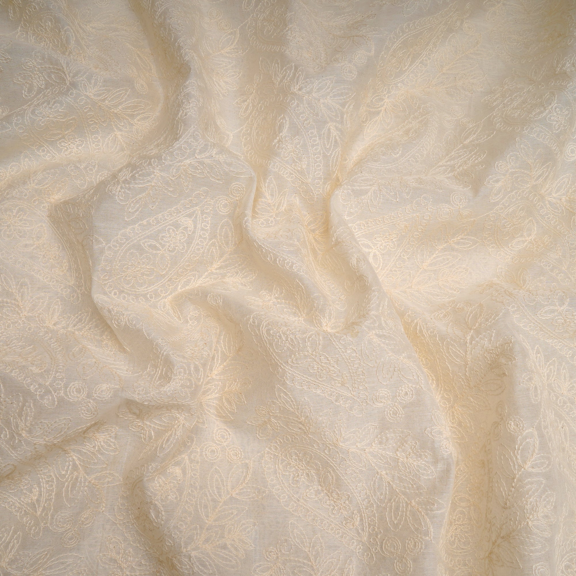 (Pre-Cut 3.20 Mtr)White Color Embroidered Fine Chanderi Fabric