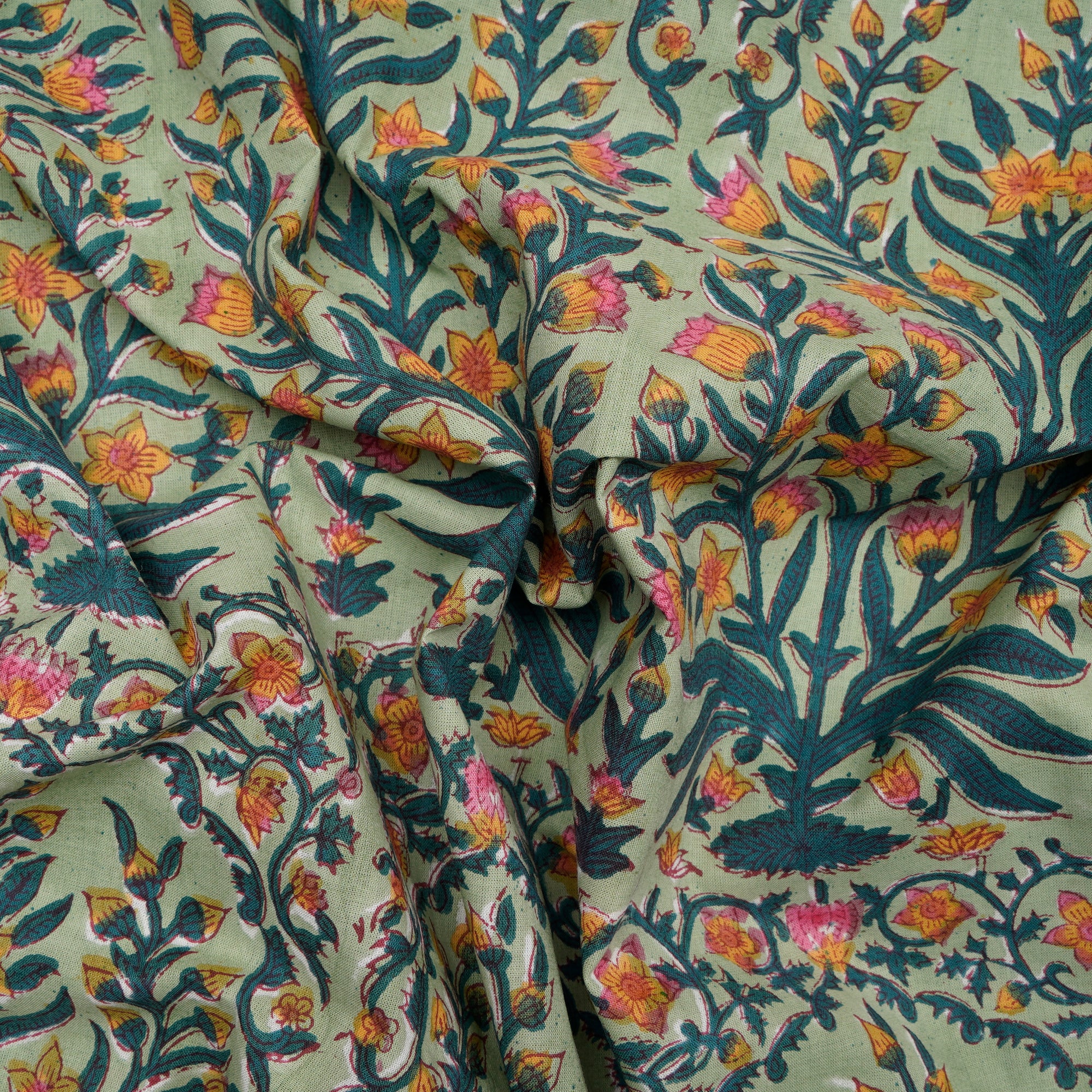 (Pre-Cut 2.20 Mtr)Spray Floral Pattern Natural Dye Hand Block Bagru Printed Cotton Fabricprecuts&&2030