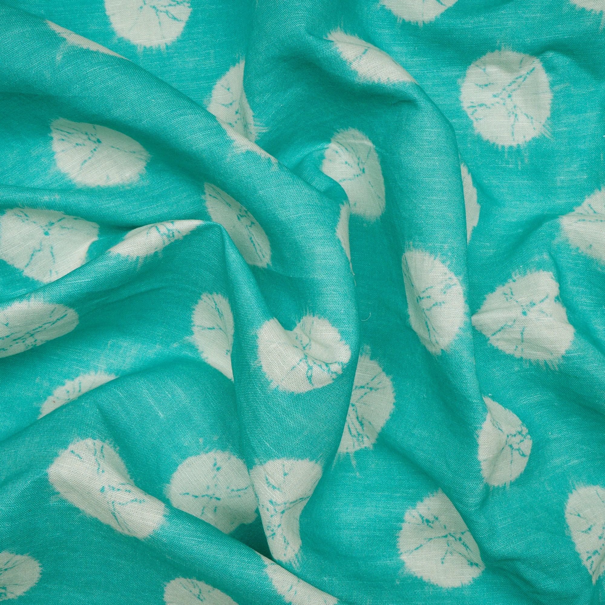 (Pre-Cut 2.40 Mtr)Pool Blue Bandhani Pattern Digital Print Fancy Linen Fabric