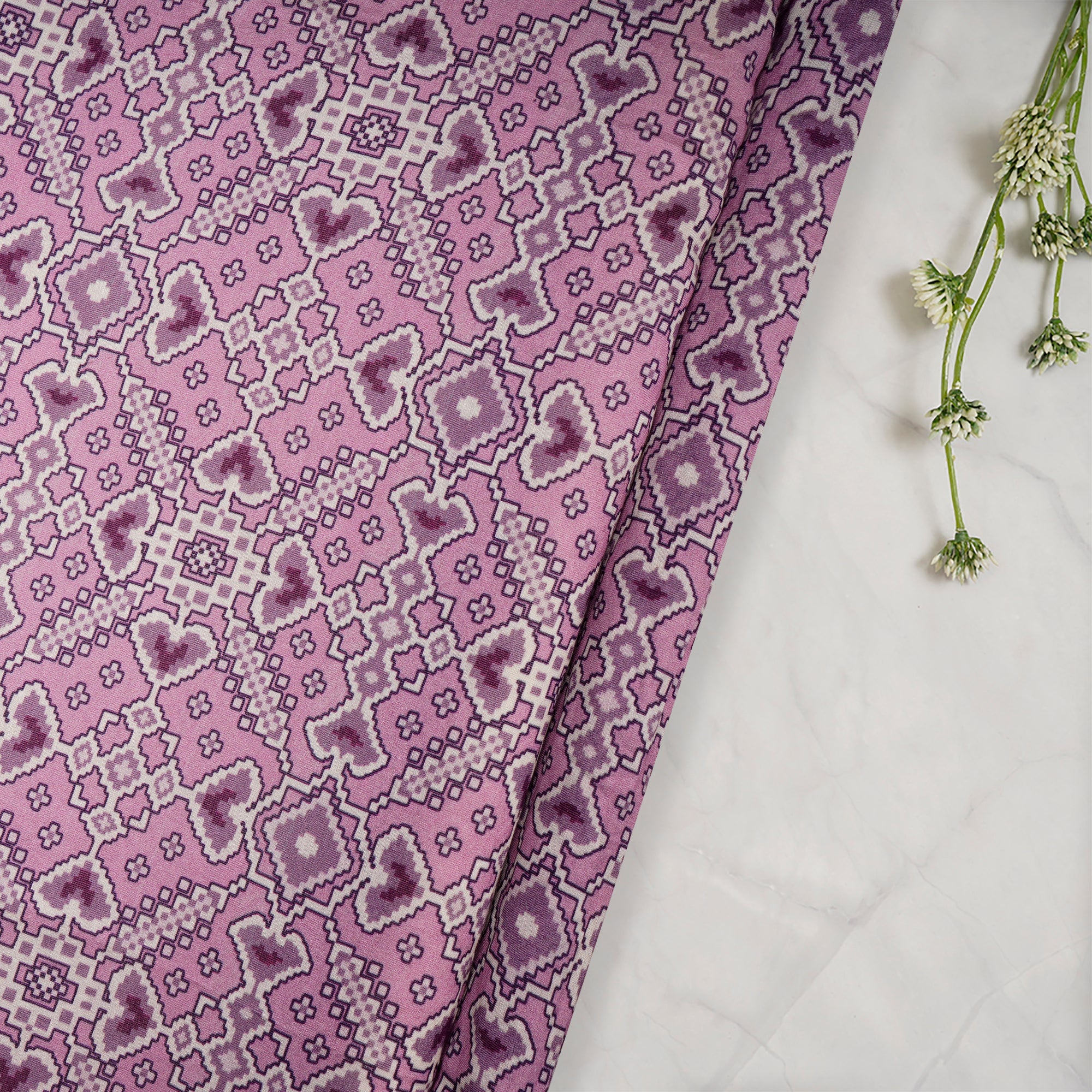 (Pre-Cut 0.90 Mtr)Purple Patola Pattern Digital Printed Pure Chanderi Fabric