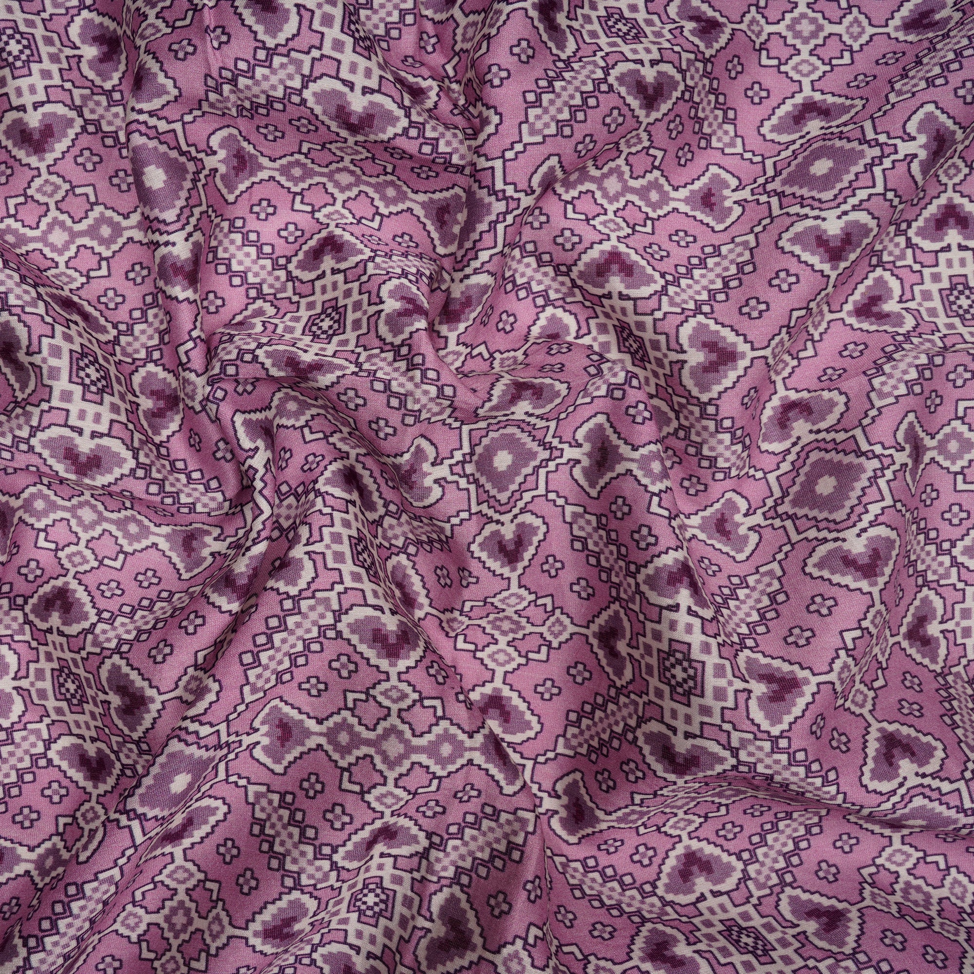 (Pre-Cut 0.90 Mtr)Purple Patola Pattern Digital Printed Pure Chanderi Fabric