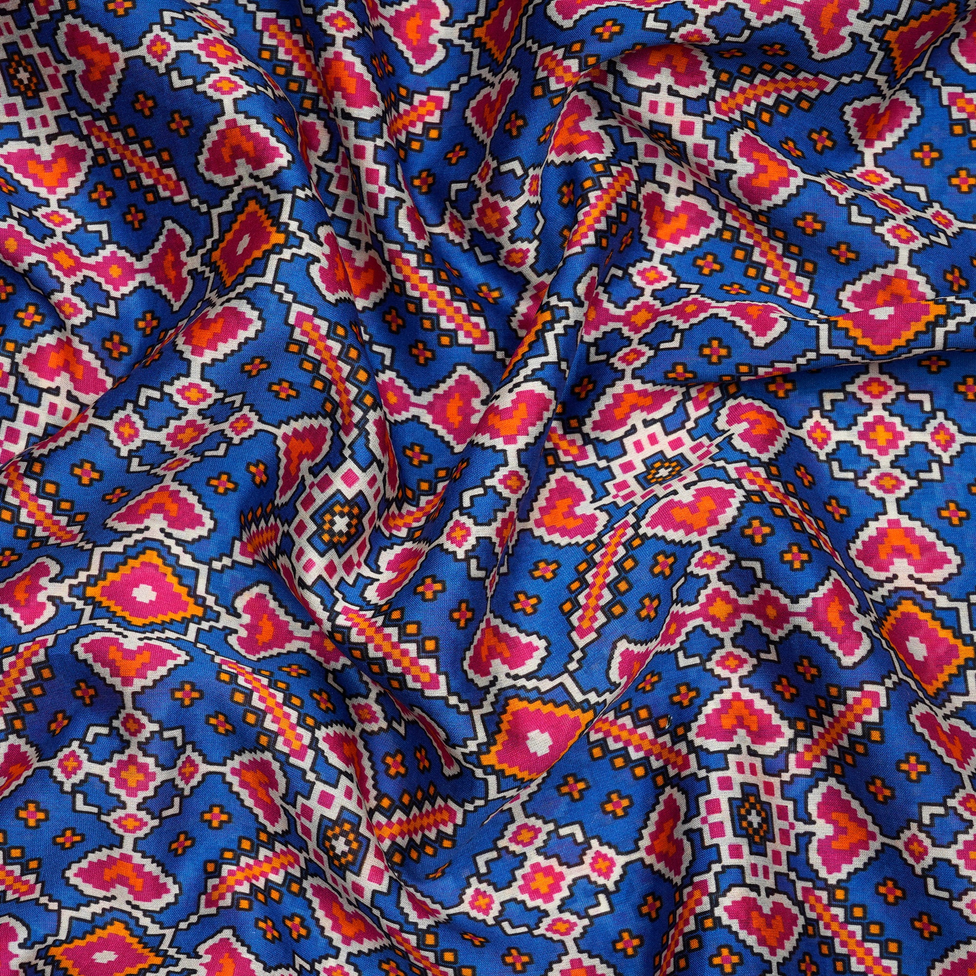(Pre-Cut 1.50 Mtr)Blue Patola Pattern Digital Print Chanderi Fbaric