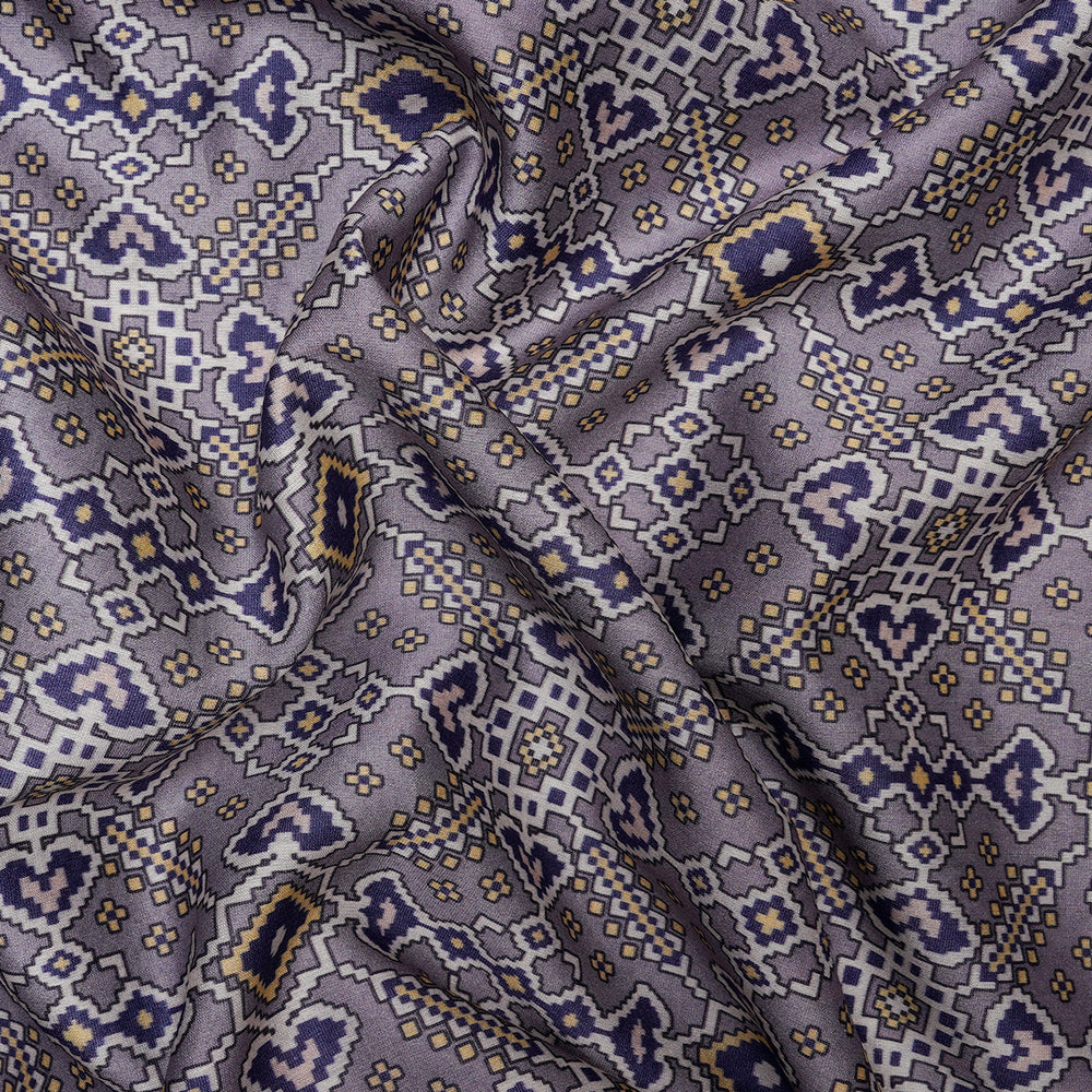 (Pre-Cut 3.20Mtr)Lavender Mist Patola Pattern Digital Printed Pure Chanderi Fabricprecuts&&2052