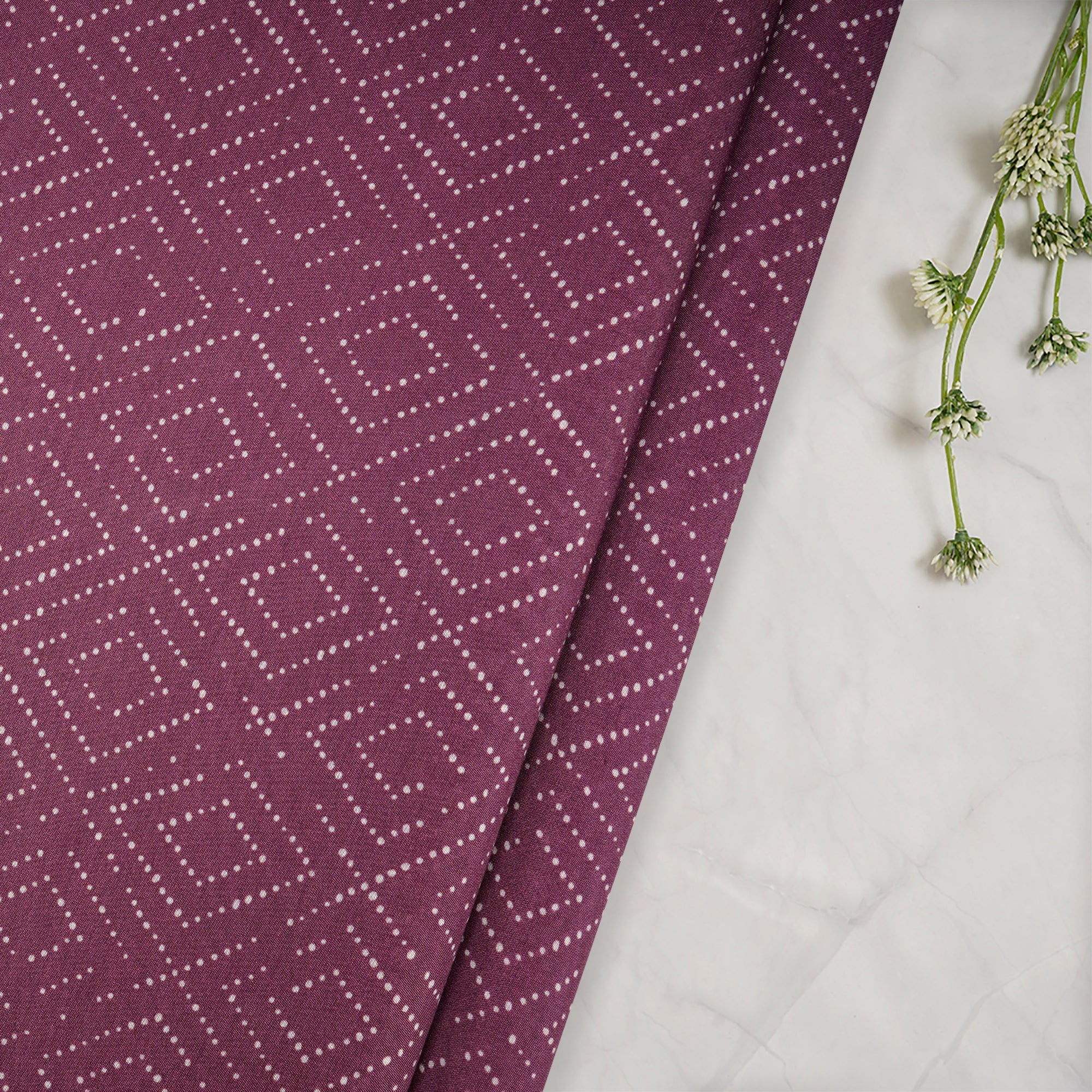 (Pre-Cut 0.50Mtr)Damson Geometric Pattern Digital Print Bemberg Modal Fabric
