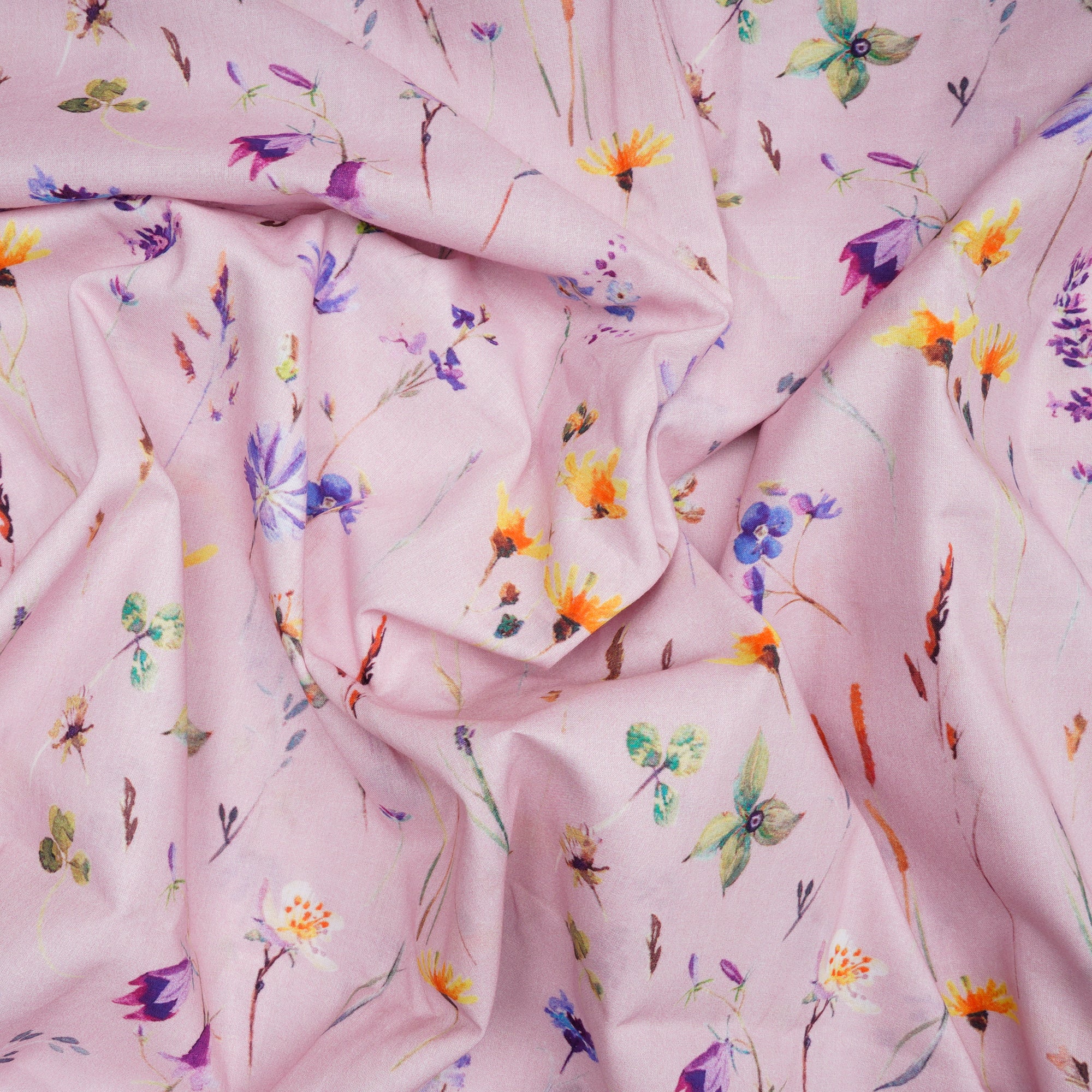 (Pre-Cut 2.40 Mtr)Baby Pink Floral Pattern Digital Print Cambric Fabric