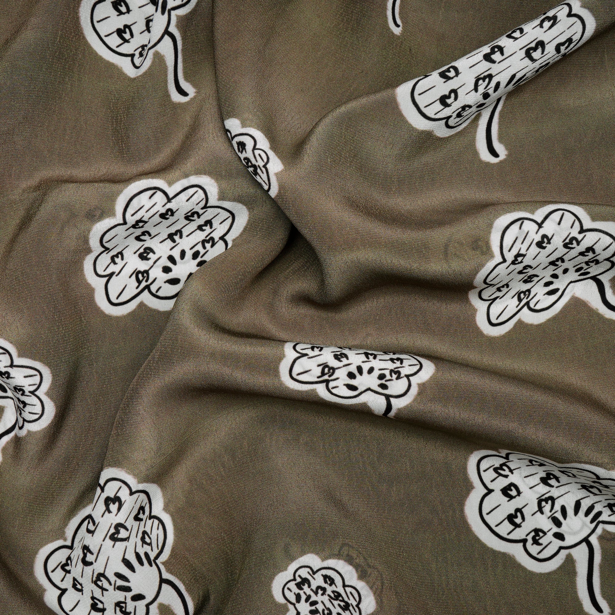 (Pre-Cut 2.60 Mtr)Olive Motif Pattern Digital Print Bemberg Crepe Fabric