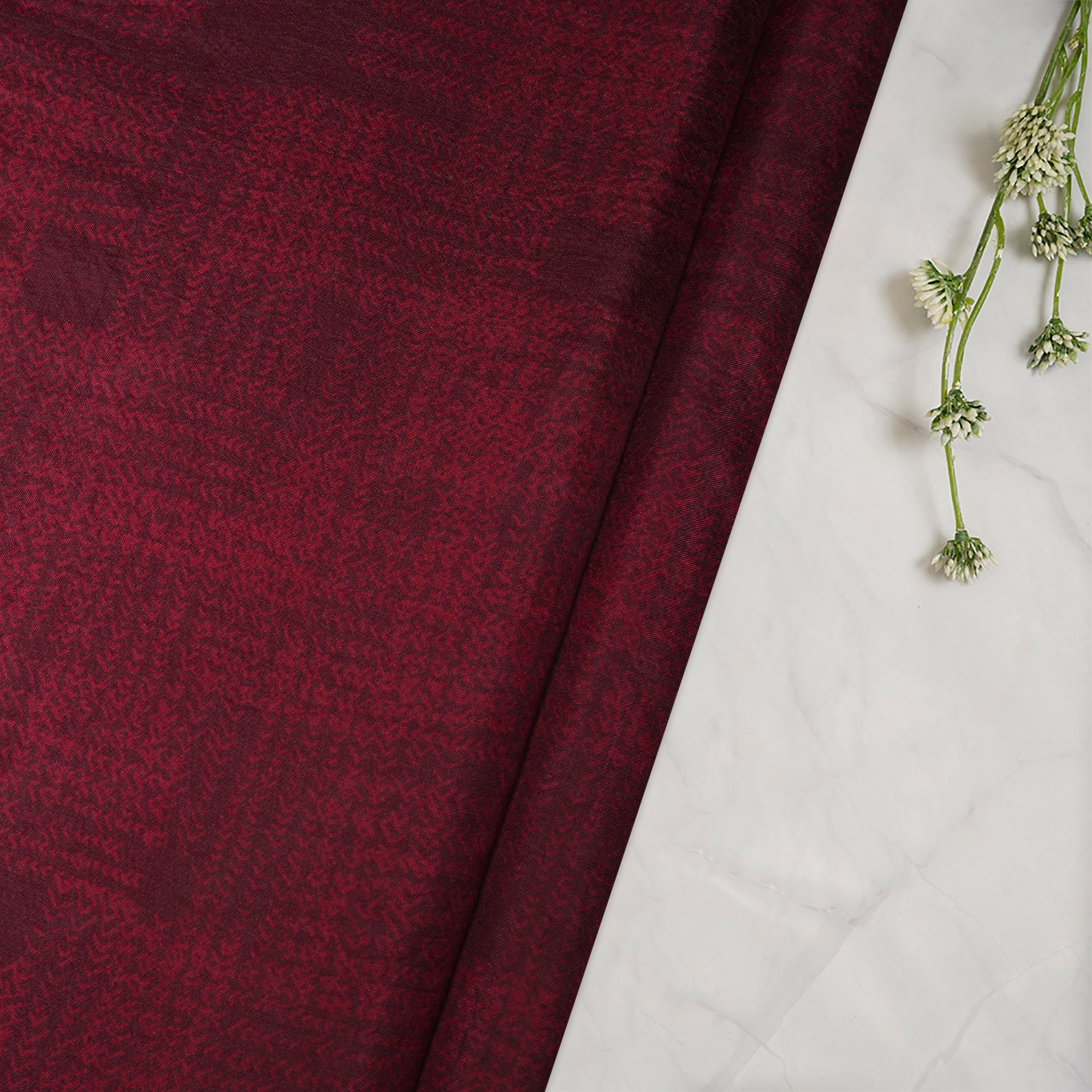 (Pre-Cut 2.00 Mtr)Onion Red All Over Pattern Digital Print Plain Silk Fabric