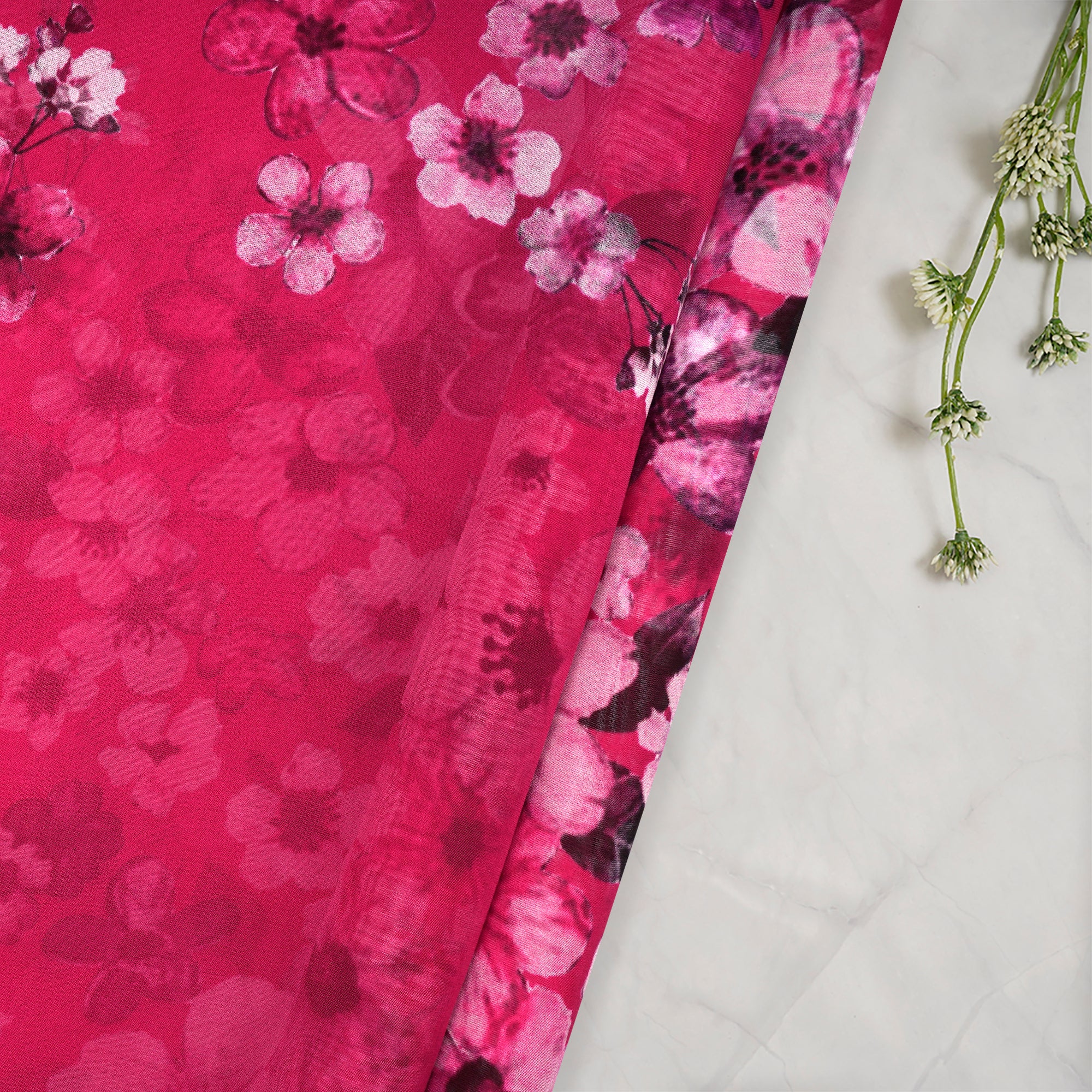 (Pre-Cut 2.00 Mtr)Jazzy Floral Pattern Digital Pattern Viscose Organza Fabric