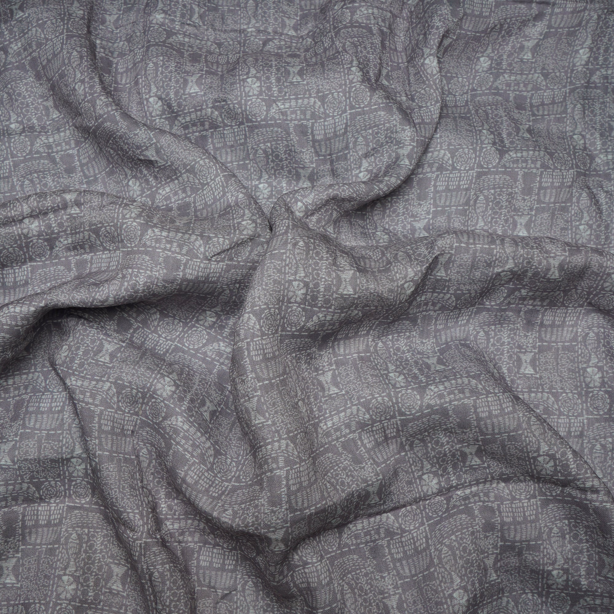 (Pre-Cut 1.60 Mtr)Grey All Over Pattern Digital Print Cotton Fabric
