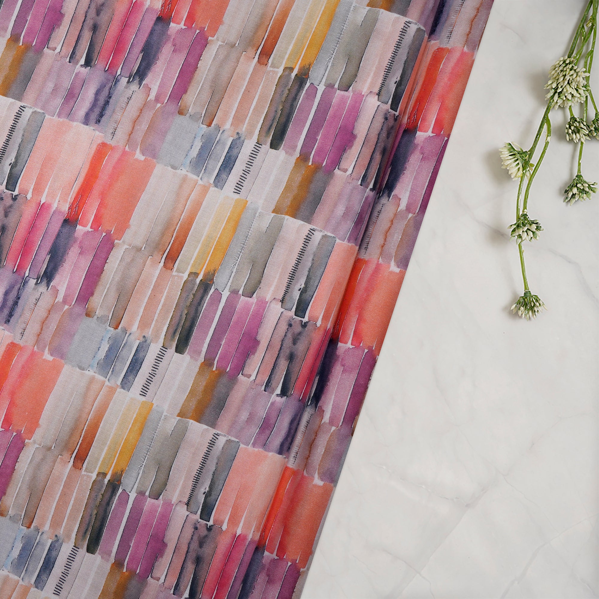 (Pre-Cut 2.50 Mtr)Multi Color All Over Pattern Digital Print Cotton Fabric