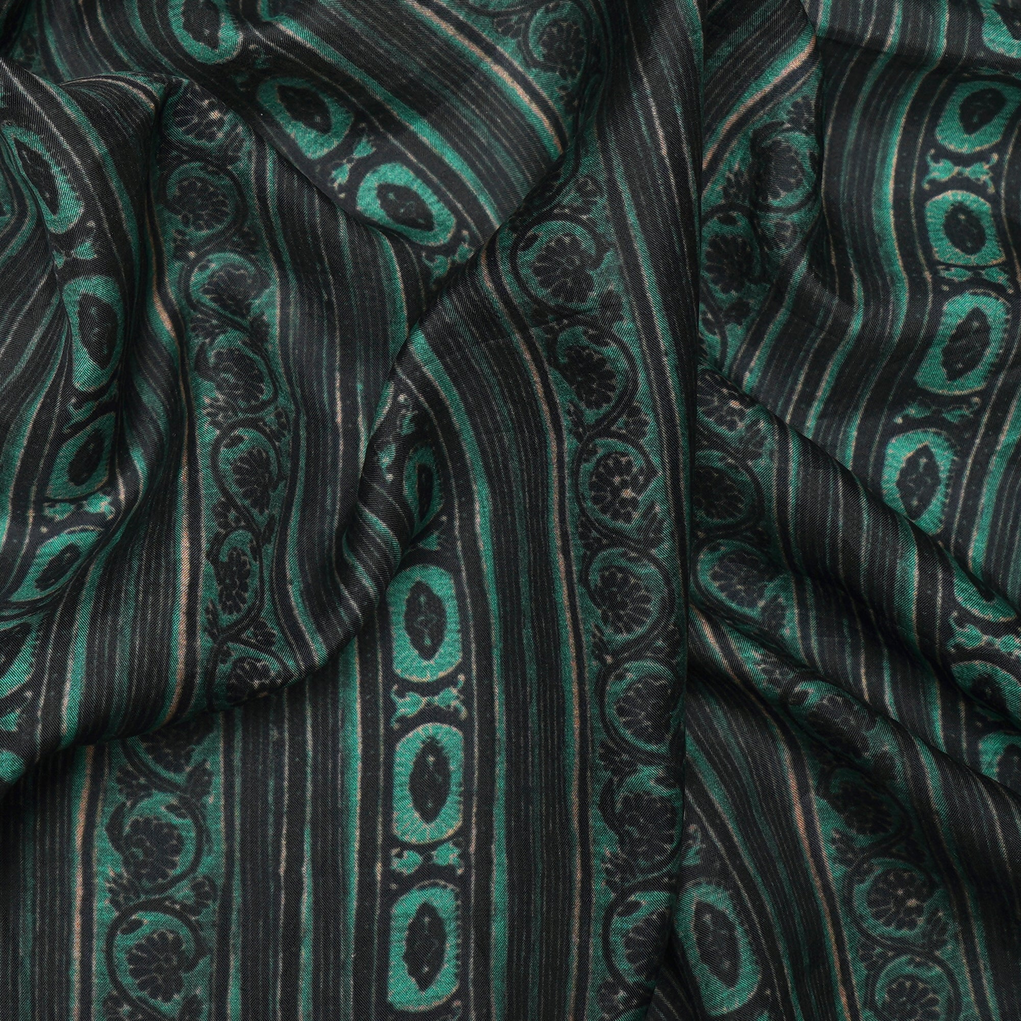 (Pre-Cut 1.00 Mtr)Green All Over Pattern Digital Print Silk Fabric