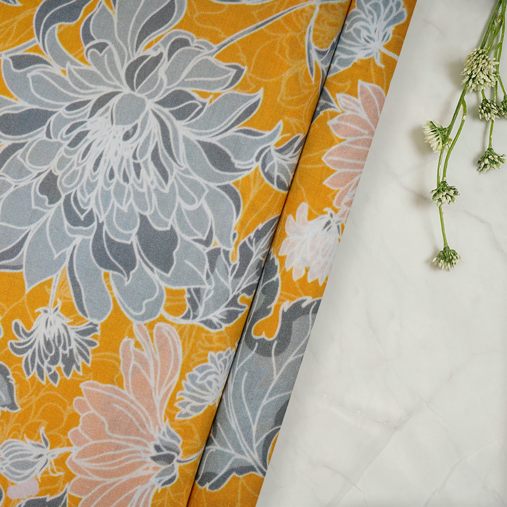 (Pre-Cut 0.60 Mtr)Symphonic Sunset Floral Pattern Digital Printed Bemberg Muslin Fabric