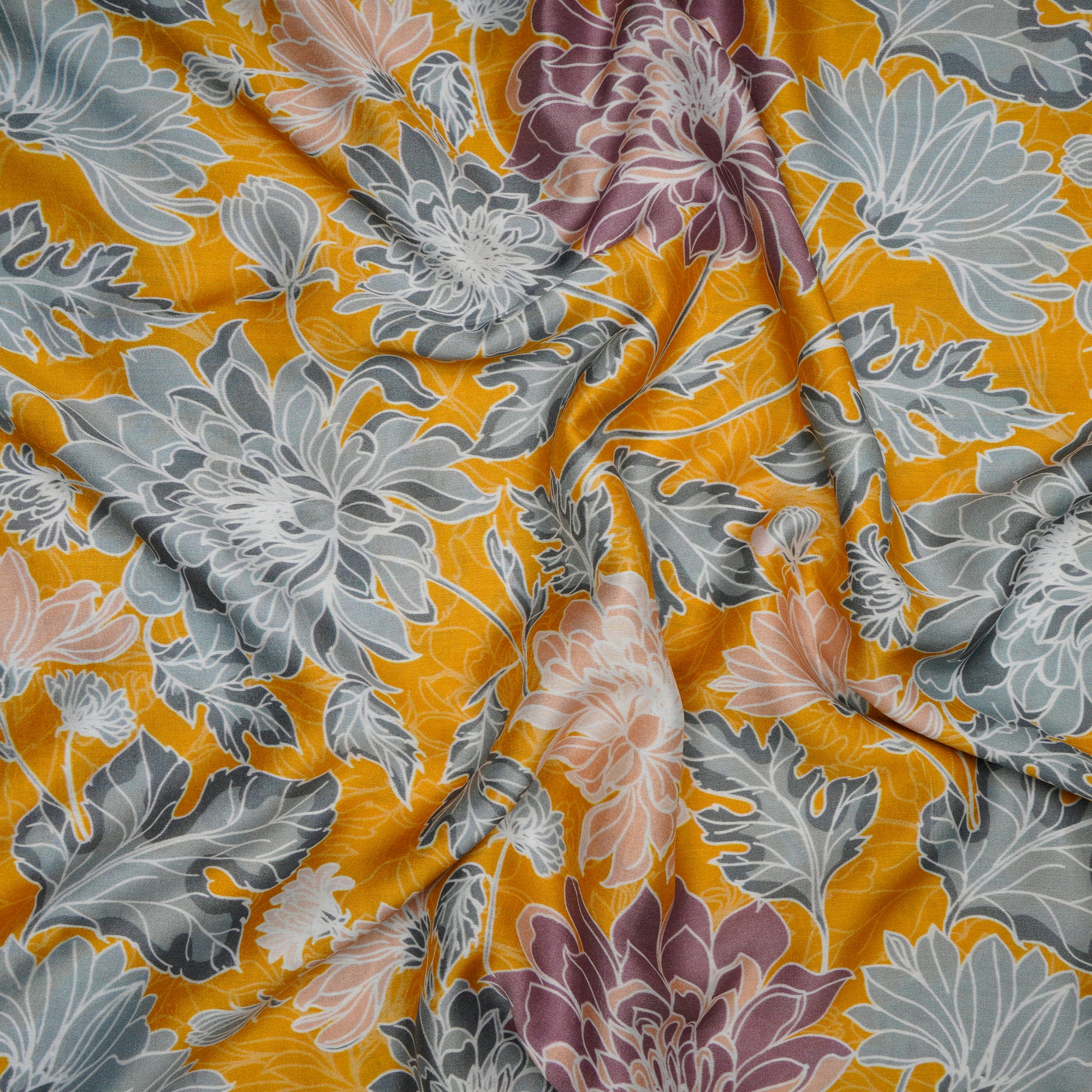(Pre-Cut 0.60 Mtr)Symphonic Sunset Floral Pattern Digital Printed Bemberg Muslin Fabric