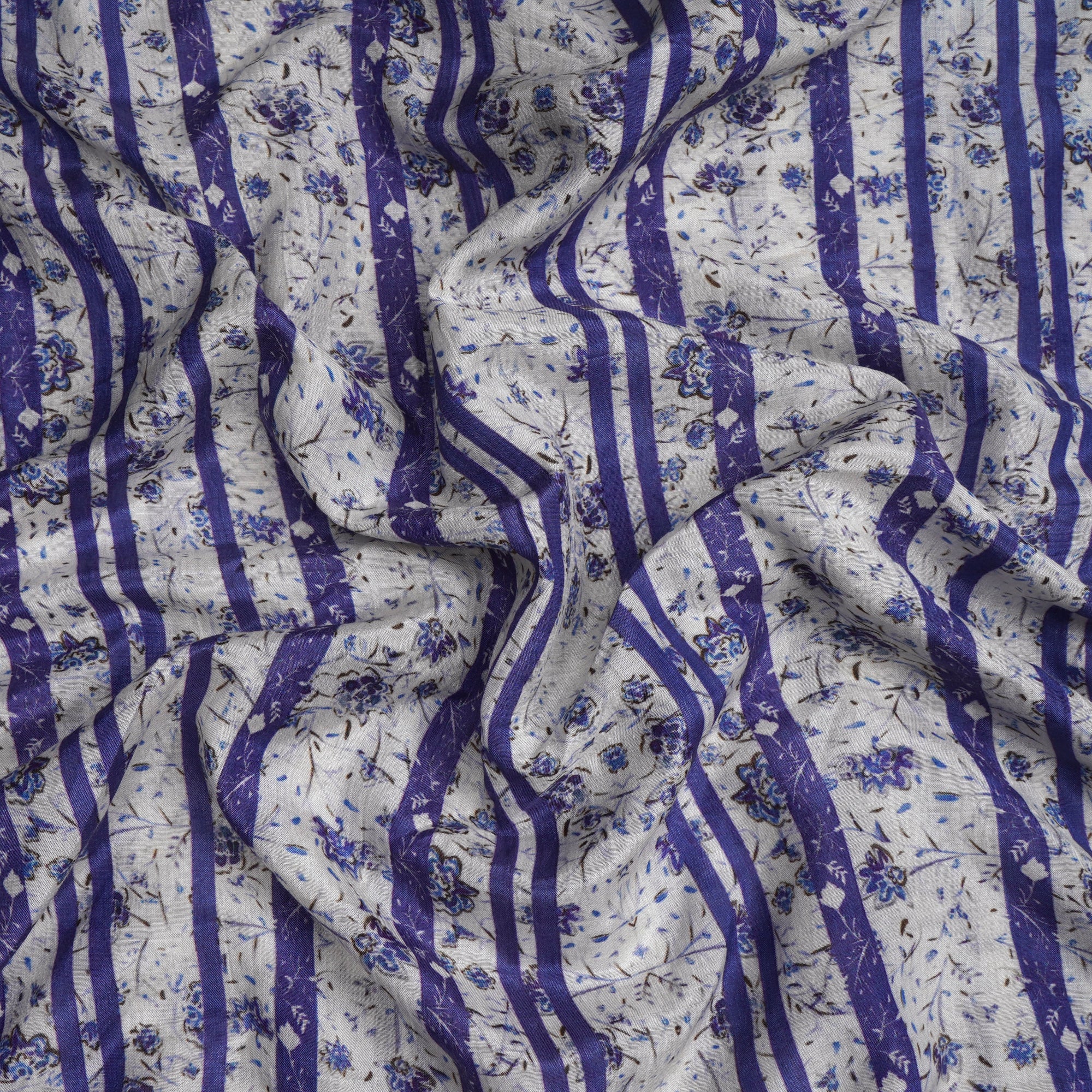 (Pre-Cut 1.70 Mtr)Off-White-Purple Color Digital printed Tussar Chanderi Fabric