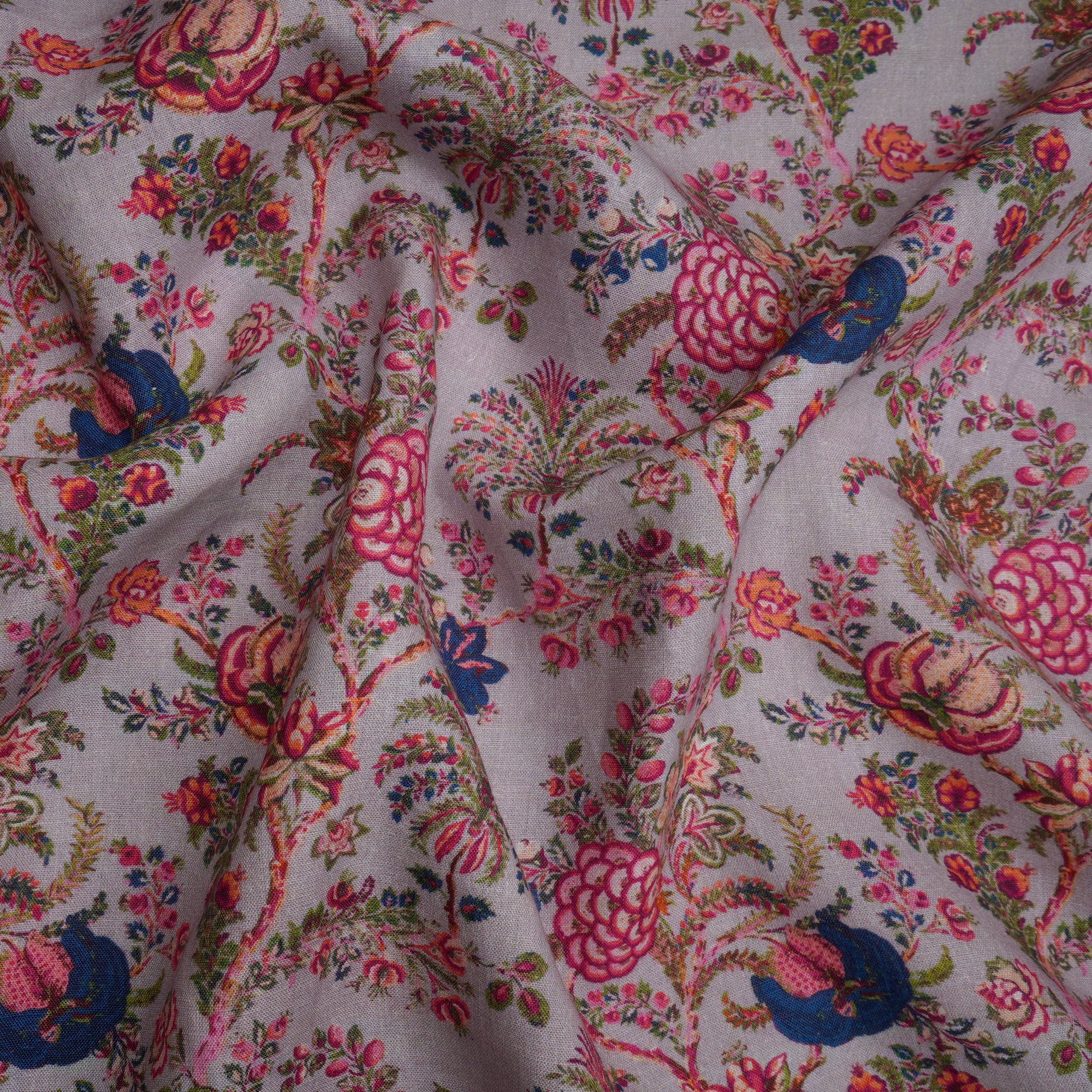(Pre-Cut 0.90 Mtr)Lavender Floral Pattern Digital Print Linen 60 Lee Fabric