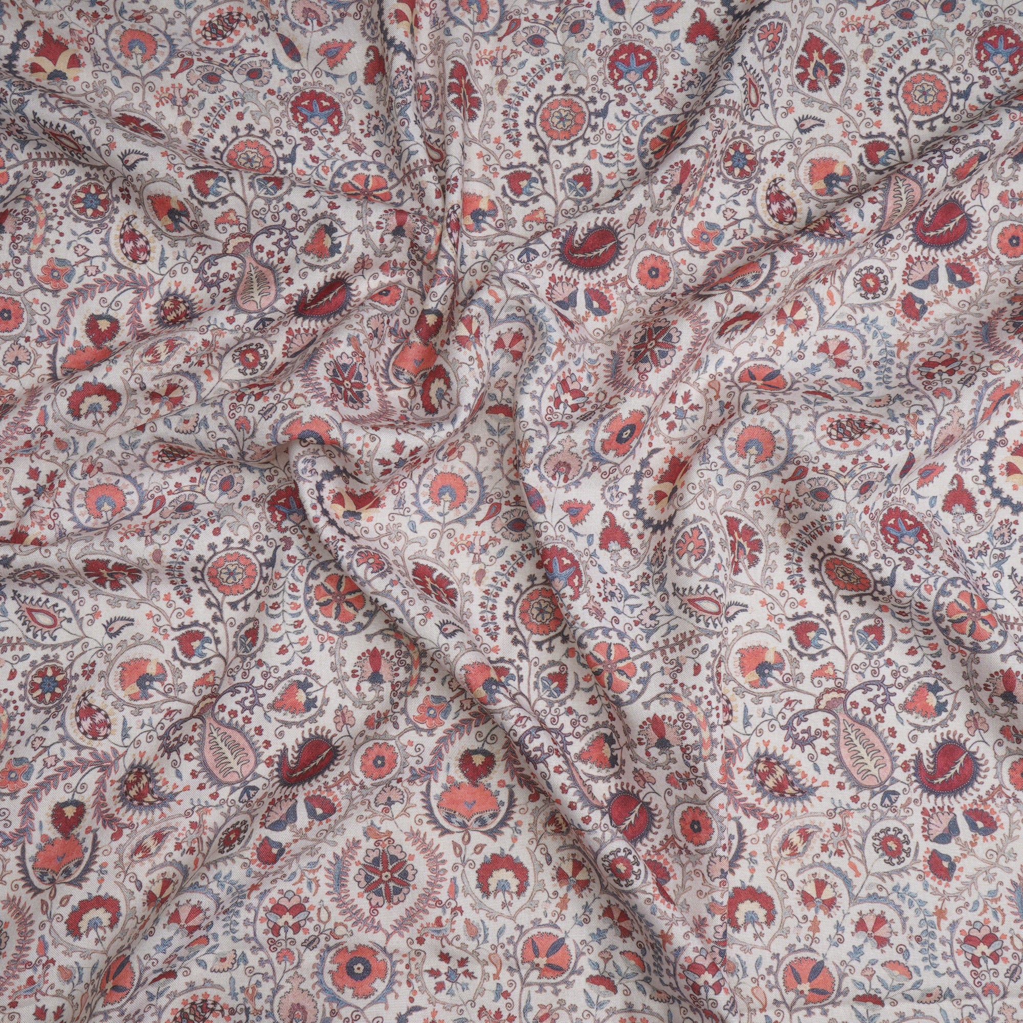 (Pre-Cut 1.20 Mtr)Off-White Paisley Pattern Digital Print Polyester Rayon Fabric