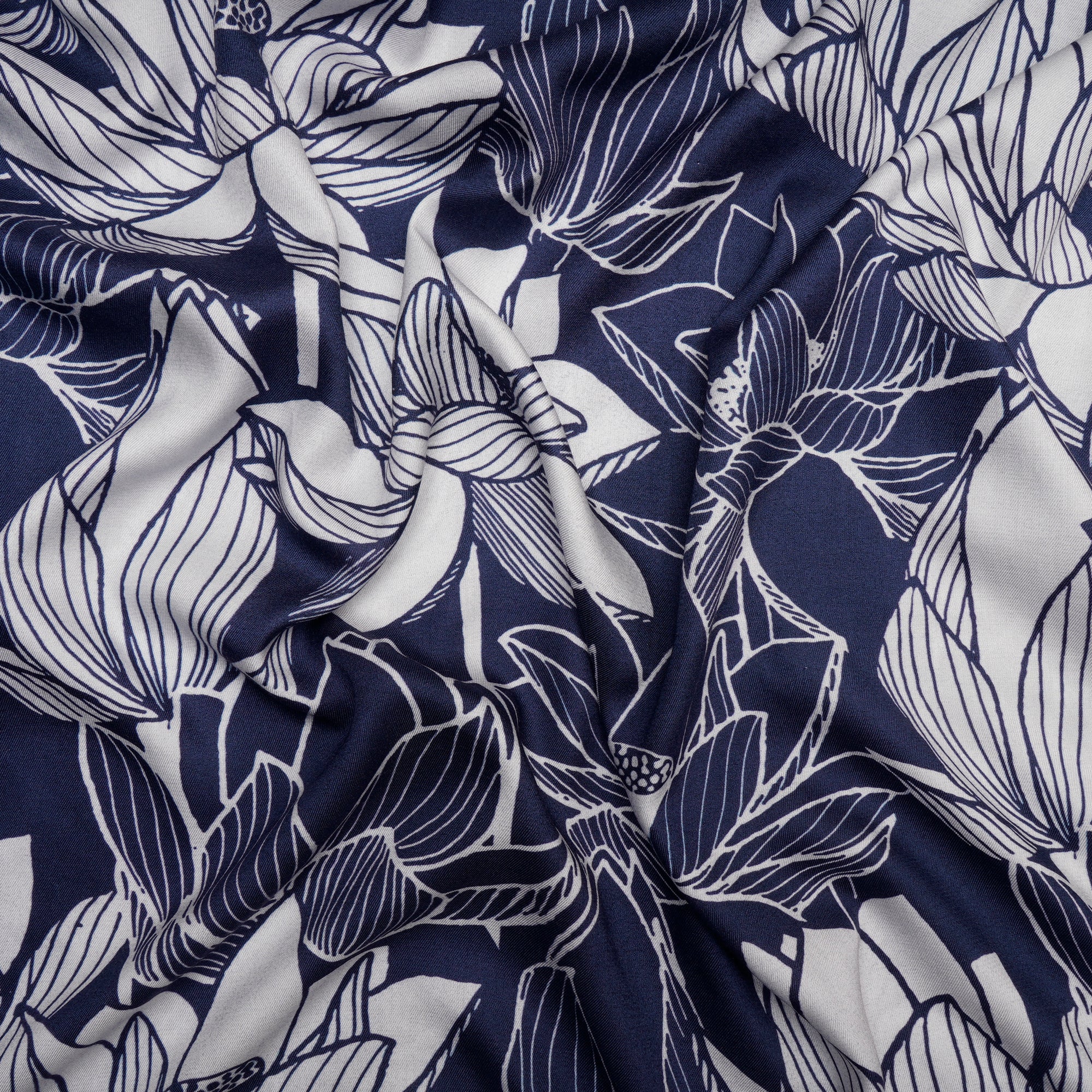 (Pre-Cut 1.80 Mtr)Navy Blue Floral Pattern Digital Pattern Maple Silk Fabric