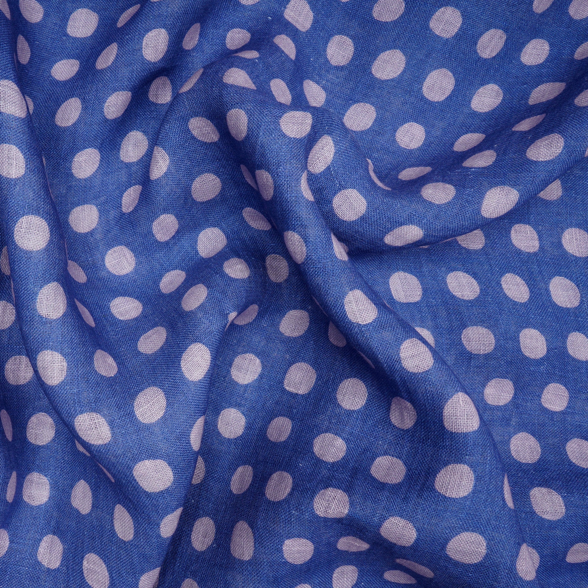 (Pre-Cut 2.10 Mtr)Azure Blue Polka Dot Pattern Digital Print Gauge Linen Fabric