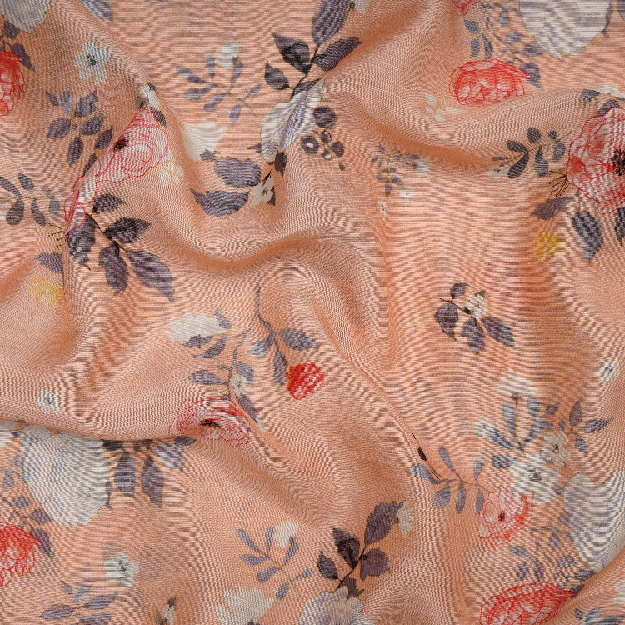 (Pre-Cut 0.60 Mtr)Multi Color Floral Pattern Digital Printed Bemberg Linen Fabric