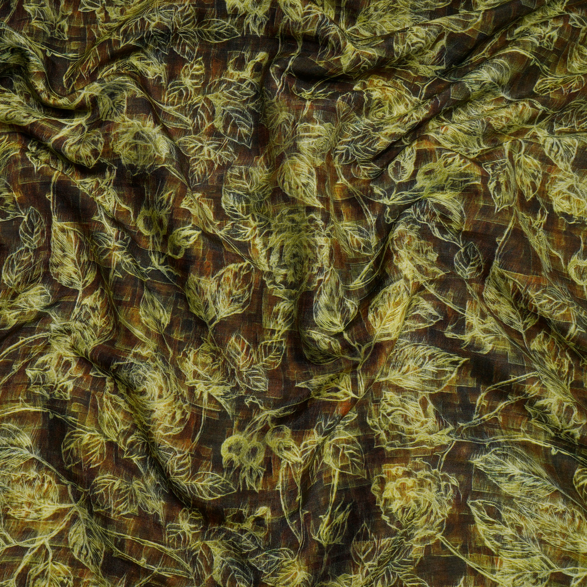 (Pre-Cut 4.90Mtr)Brown Floral Pattern Digital Printed Chanderi Fabricprecuts&&2055