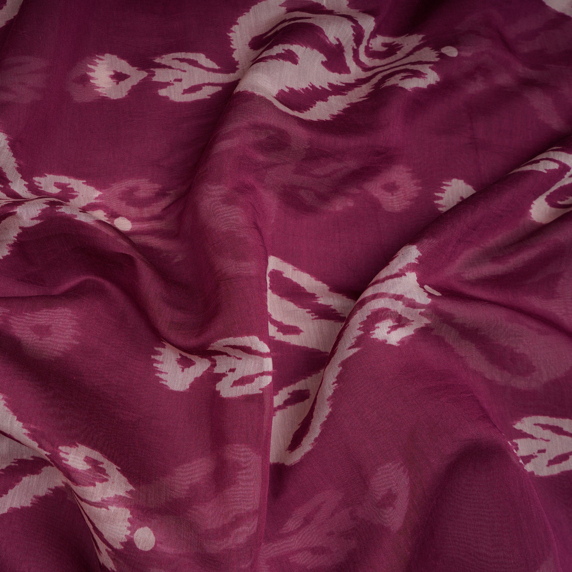 (Pre-Cut 2.60Mtr)Wine Ikat Pattern Digital Print Chanderi Fabric