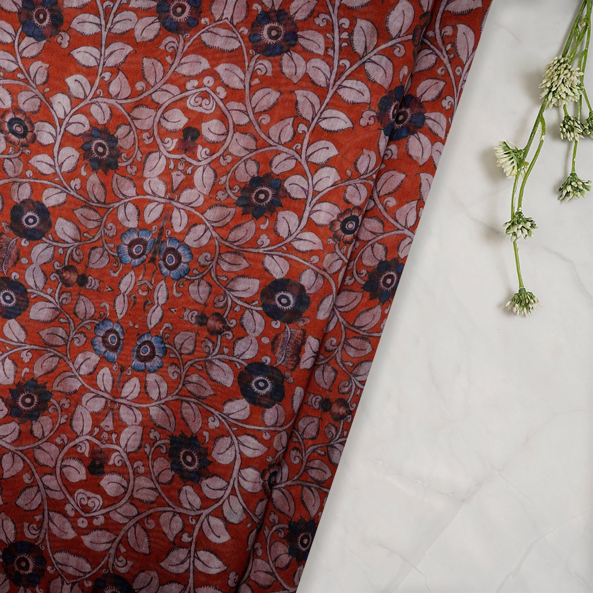 (Pre-Cut 3.50Mtr)Multi Color Floral Pattern Digital Print Pure Chanderi Fabric