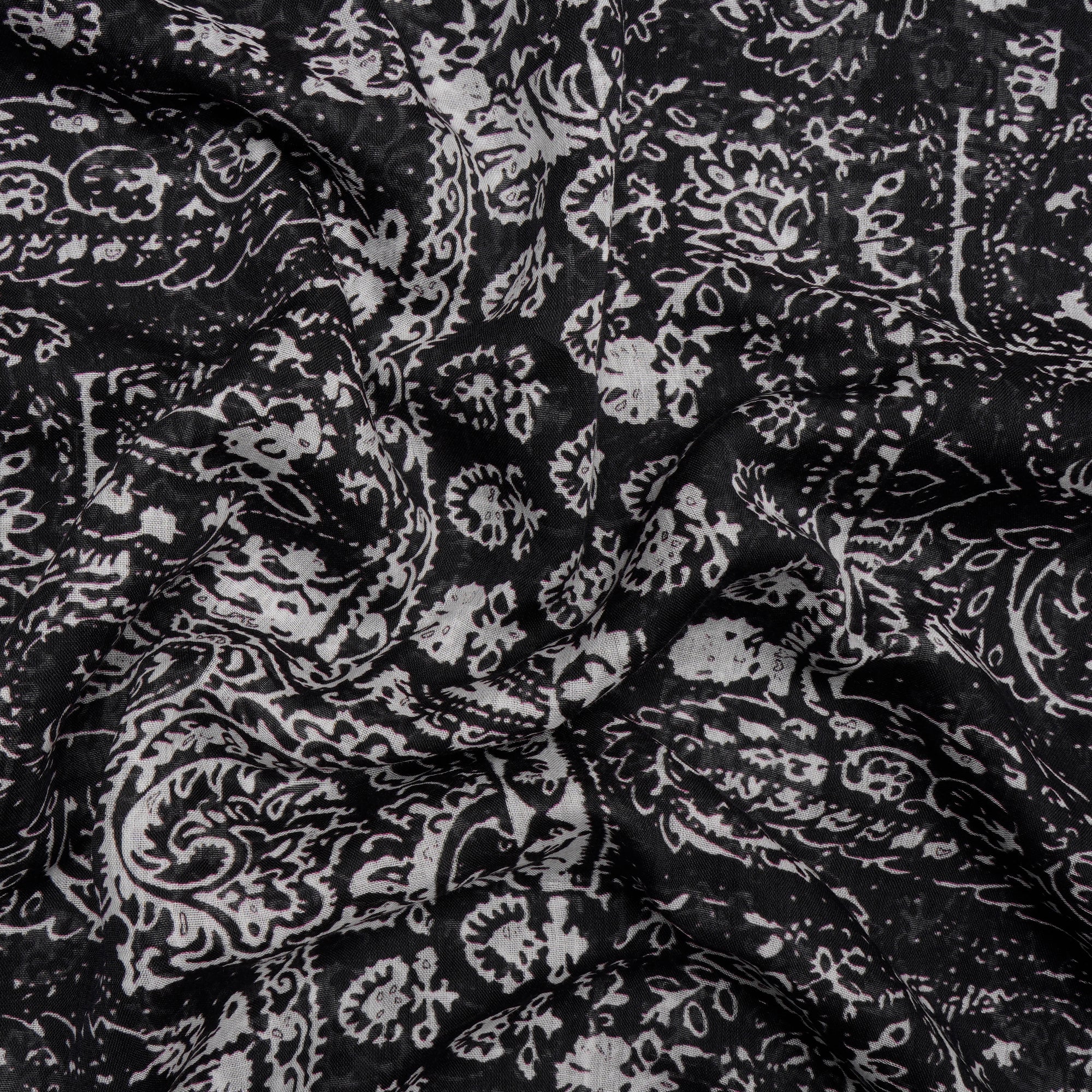 (Pre-Cut 3.20Mtr)Black-White Abstract Pattern Screen Printed Cotton Fabric