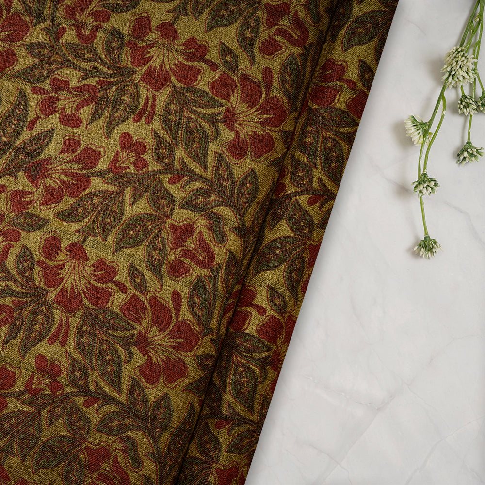 (Pre-Cut 2.60Mtr)Multi Color Floral Pattern Printed Tussar Silk Fabric