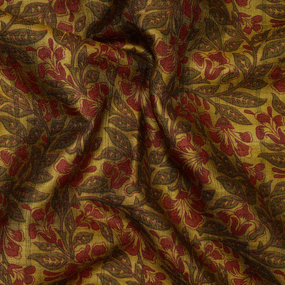(Pre-Cut 2.60Mtr)Multi Color Floral Pattern Printed Tussar Silk Fabric