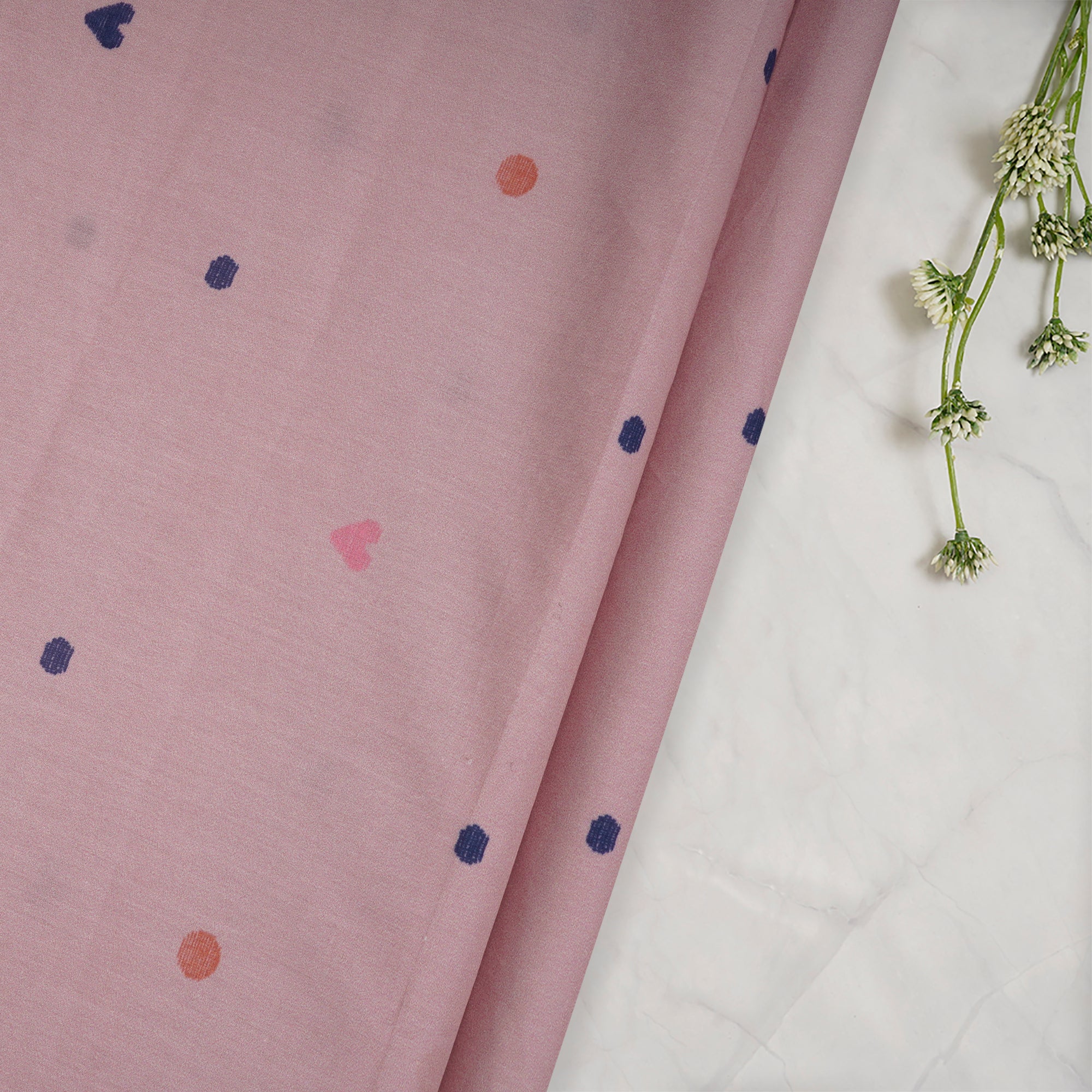 (Pre-Cut 3.00Mtr)Pastel Pink Booti Pattern Digital Print Lawn Cotton Fabric