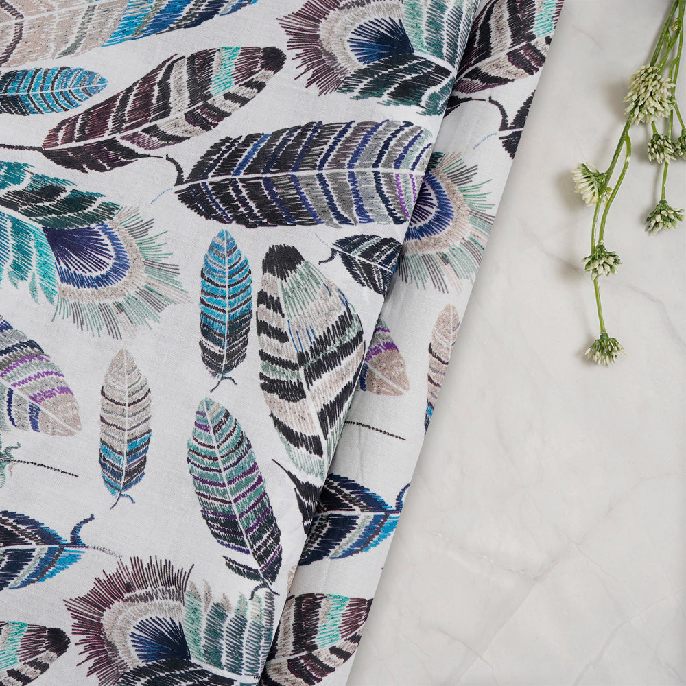 (Pre-Cut 3.30Mtr)Multi Color Digital Printed Cotton Lawn Fabric