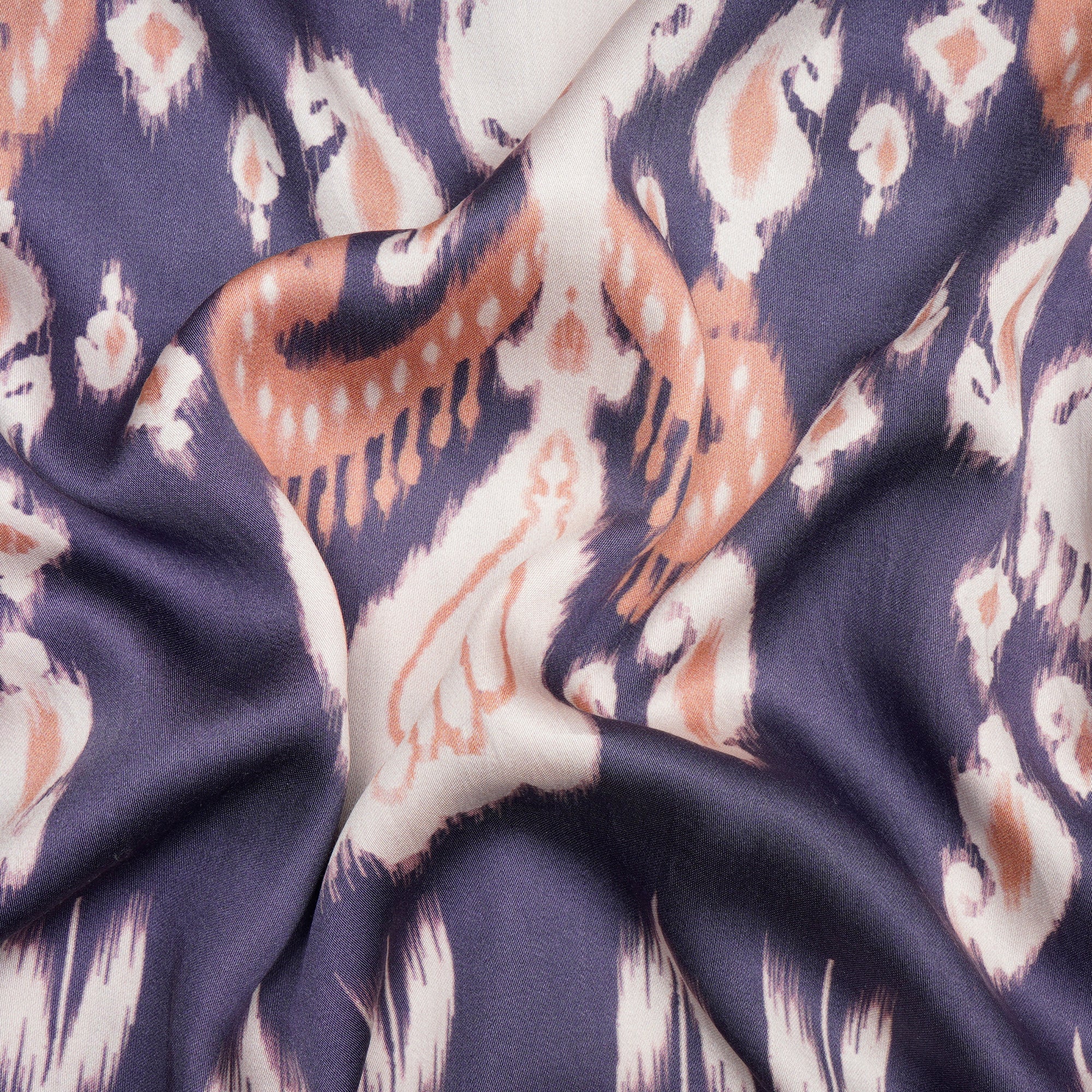 (Pre-Cut 3.00Mtr)Voilet-Beige Ikat Pattern Digital Pattern Maple Silk Fabric