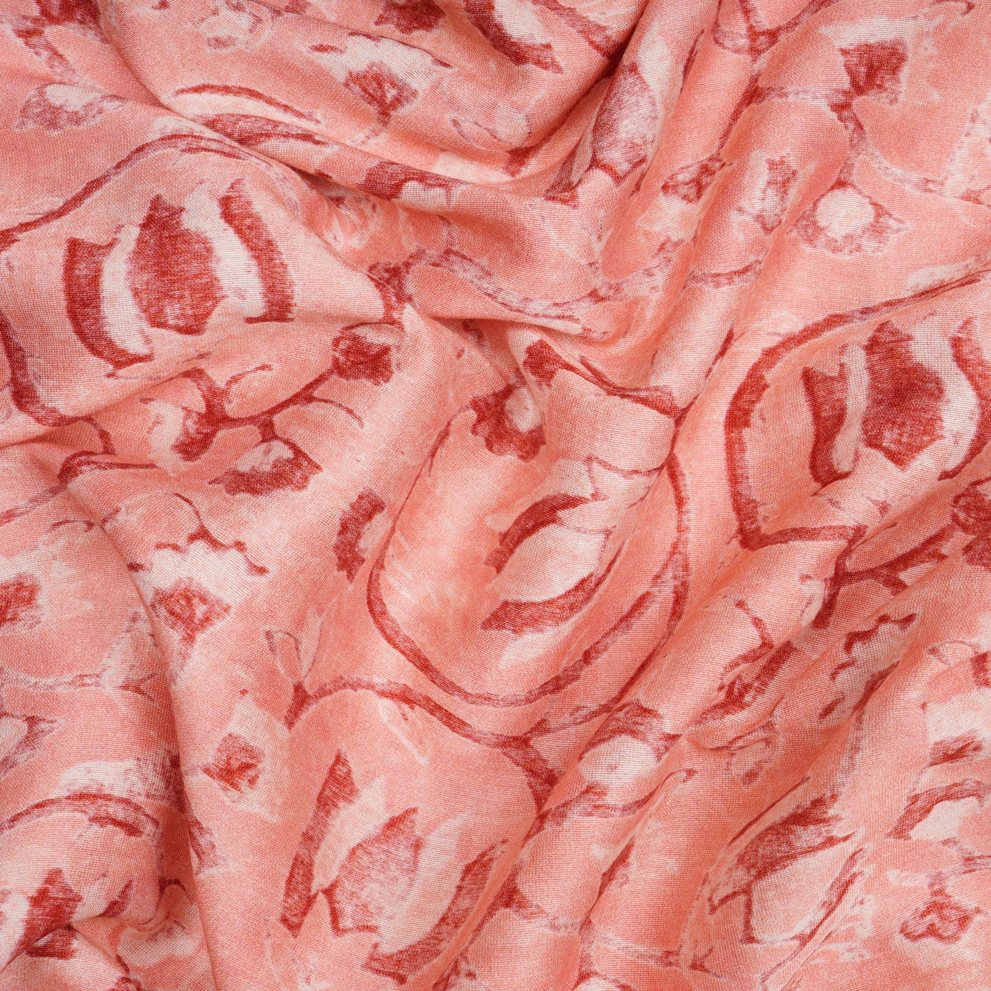 (Pre-Cut 4.30Mtr)Apricot Blush Floral Pattern Digital Print Chanderi Fabric