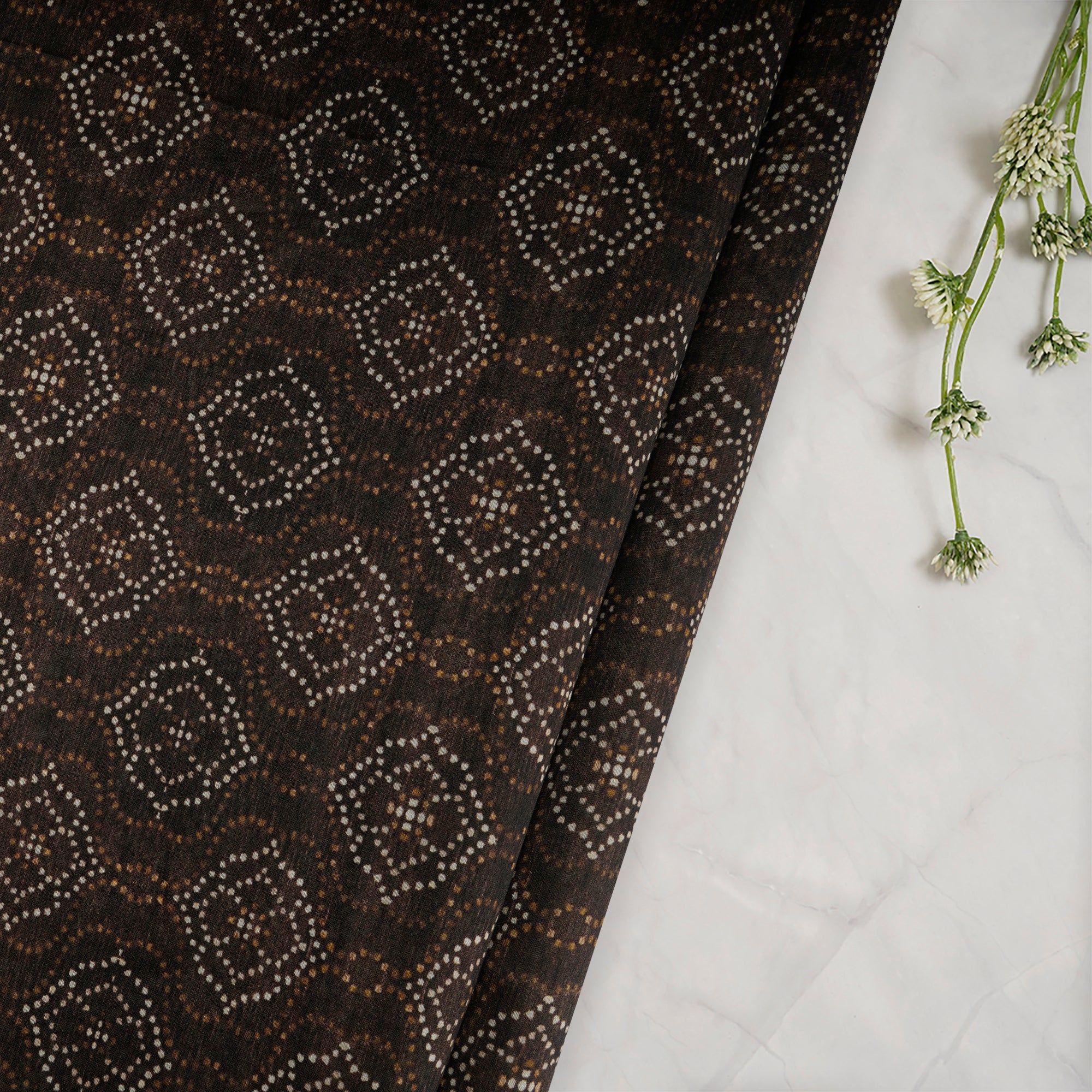 (Pre-Cut 4.00Mtr)Brown Color Digital Printed Pure Chanderi Fabric