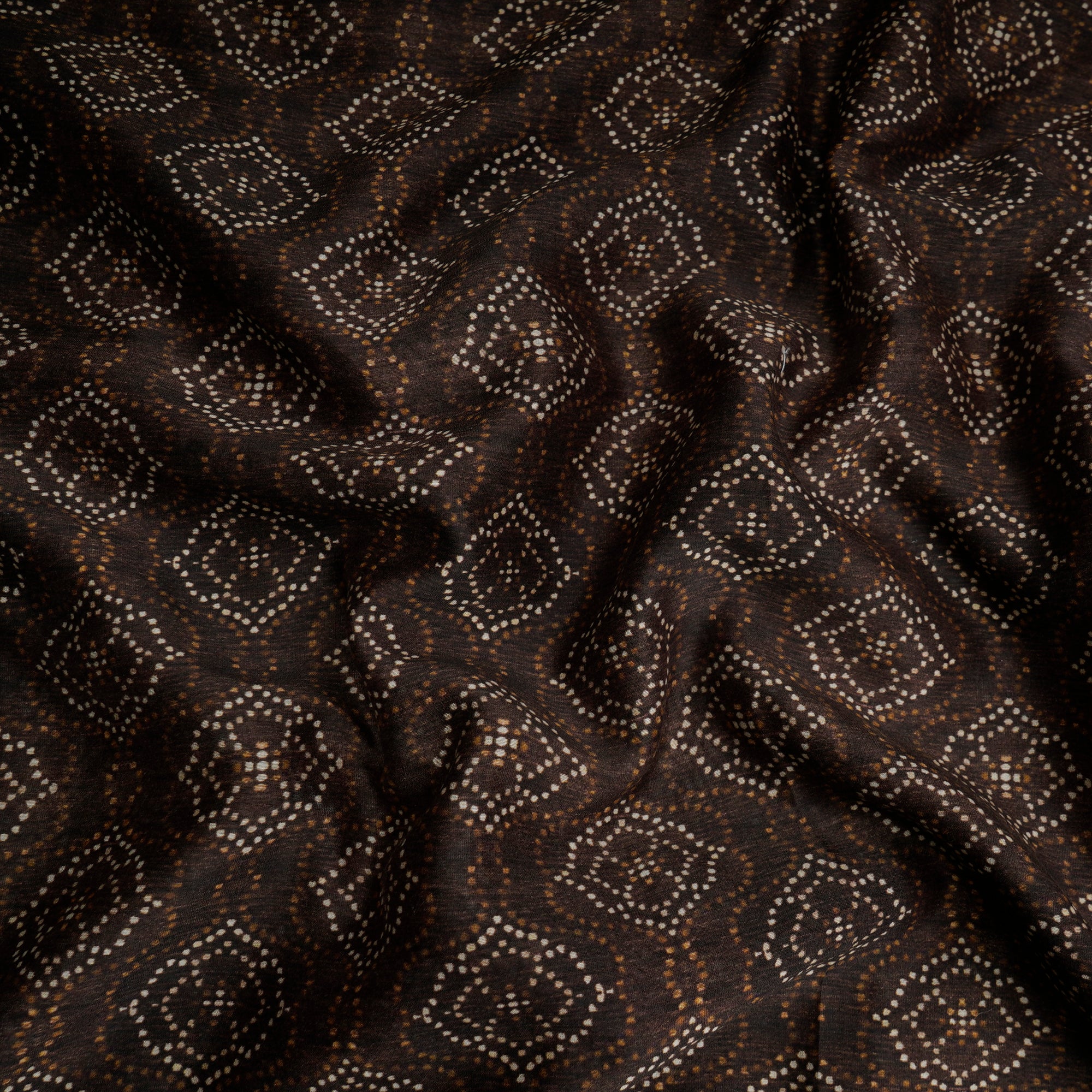 (Pre-Cut 4.00Mtr)Brown Color Digital Printed Pure Chanderi Fabric