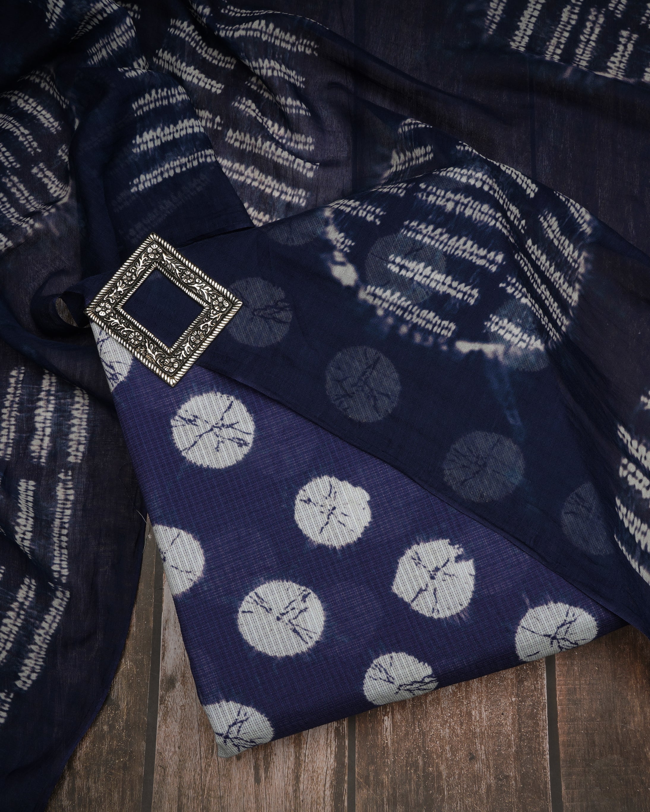 Navy Blue All Over Pattern Digital Print Fancy Cotton Unstitched Suit Set (Top & Dupatta)