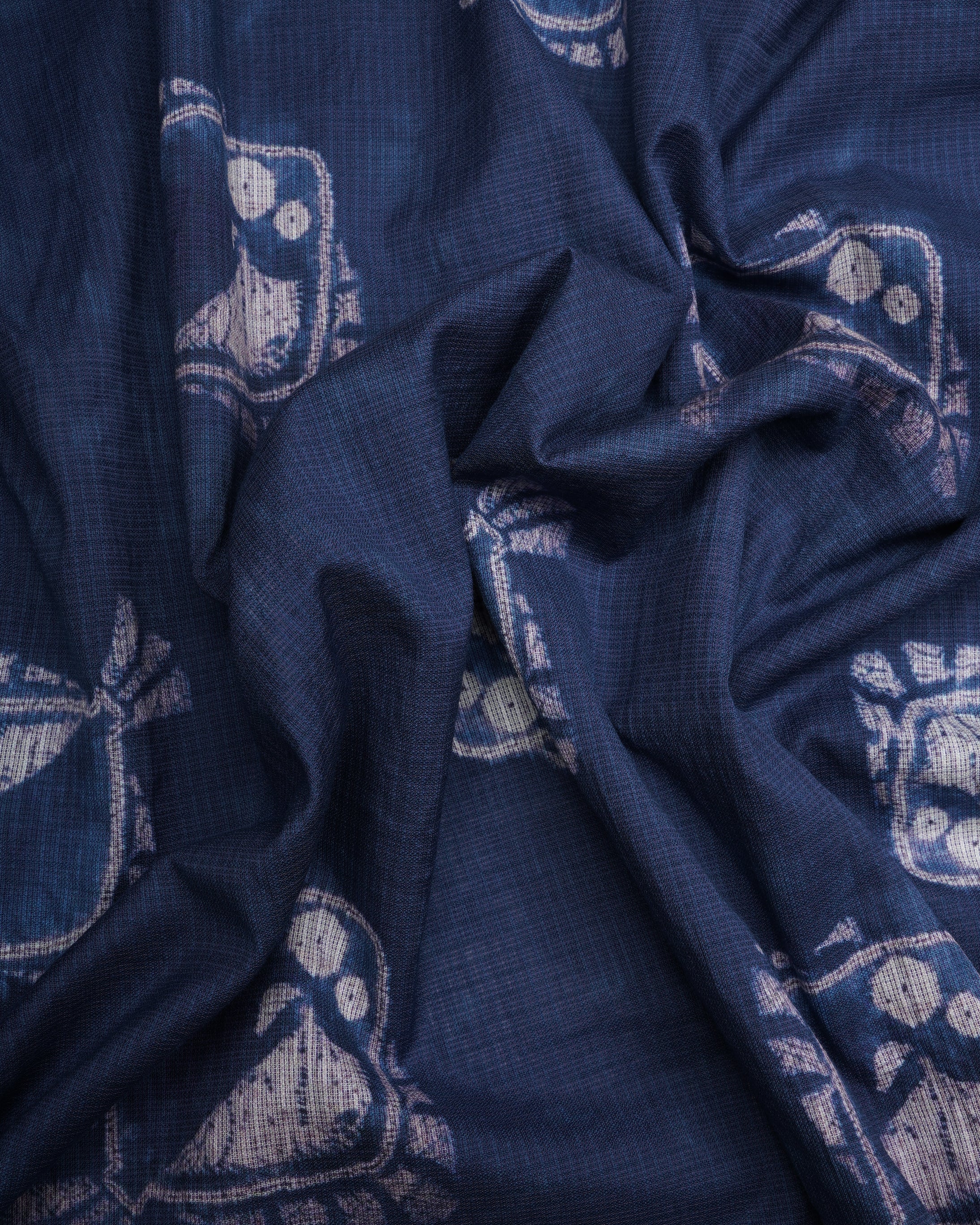 Navy Blue Motif Pattern Digital Print Fancy Cotton Unstitched Suit Set (Top & Dupatta)