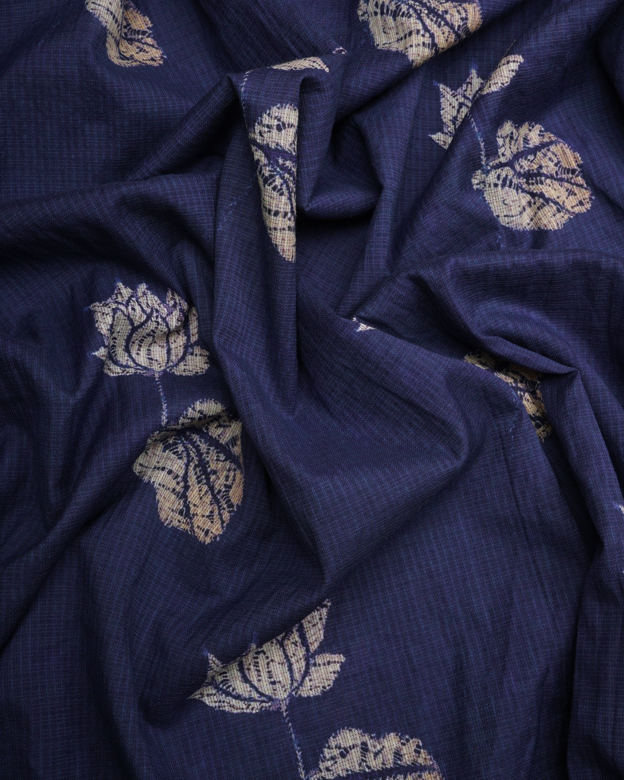 Navy Blue Floral Pattern Digital Print Fancy Cotton Unstitched Suit Set (Top & Dupatta)