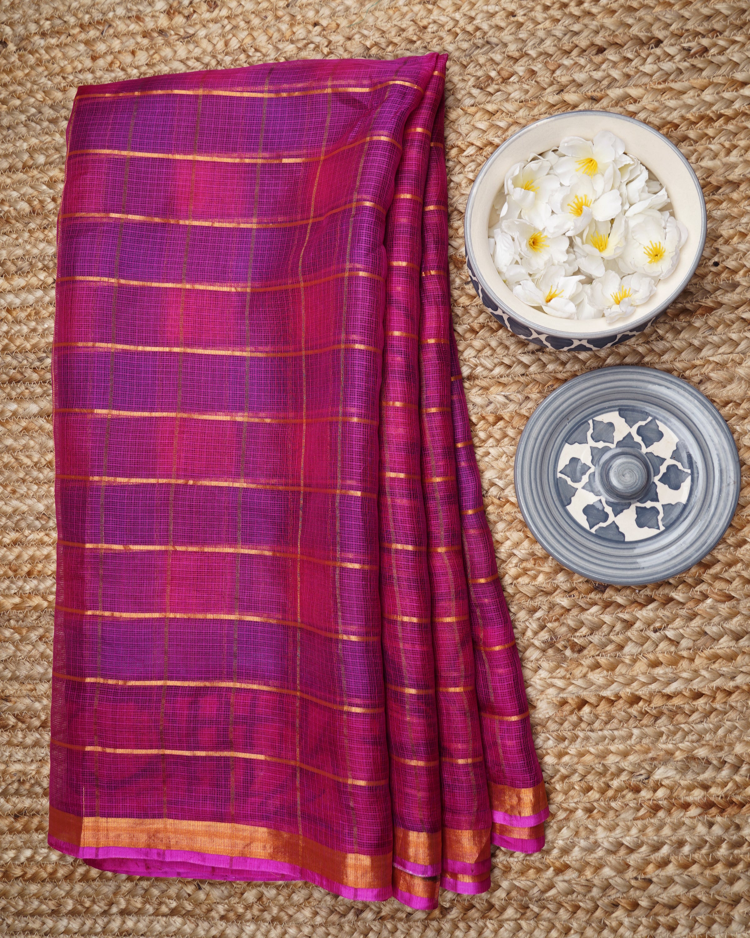 Multi Color Handwoven Kota Silk Saree with Blouse Piece